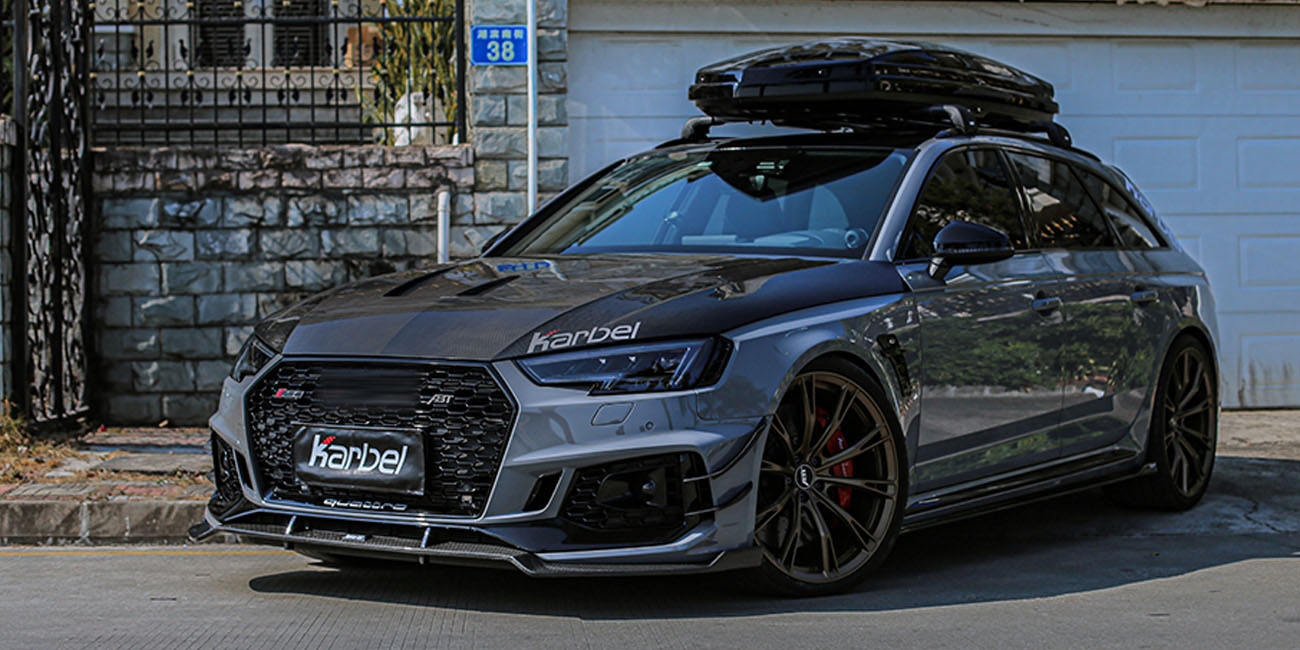 Karbel front lip side skirts rear diffuser rear spoiler 3K black twill weave texture dry carbon fiber Complete vehicle kit for Audi rs4 B9 2017-2019