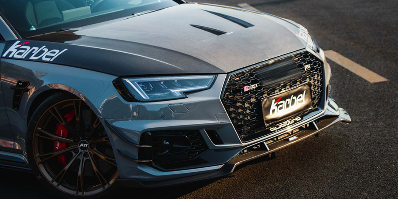 Karbel front lip side skirts rear diffuser rear spoiler 3K black twill weave texture dry carbon fiber Complete vehicle kit for Audi rs4 B9 2017-2019