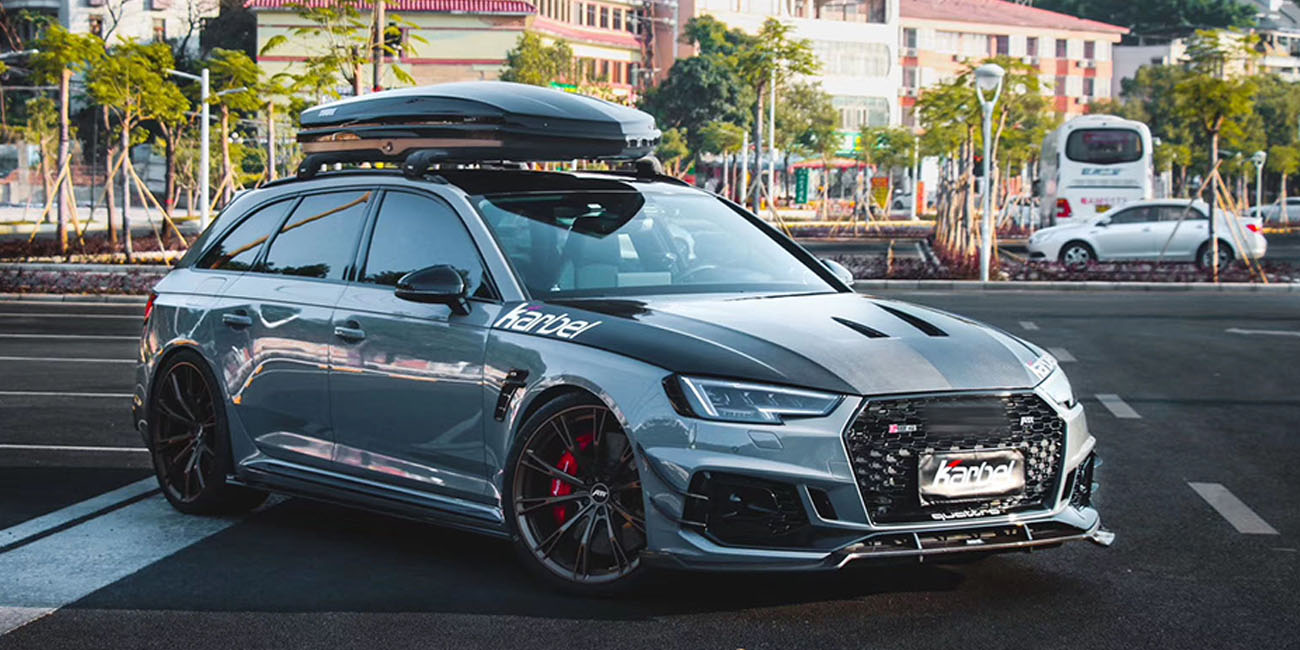 Karbel front lip side skirts rear diffuser rear spoiler 3K black twill weave texture dry carbon fiber Complete vehicle kit for Audi rs4 B9 2017-2019