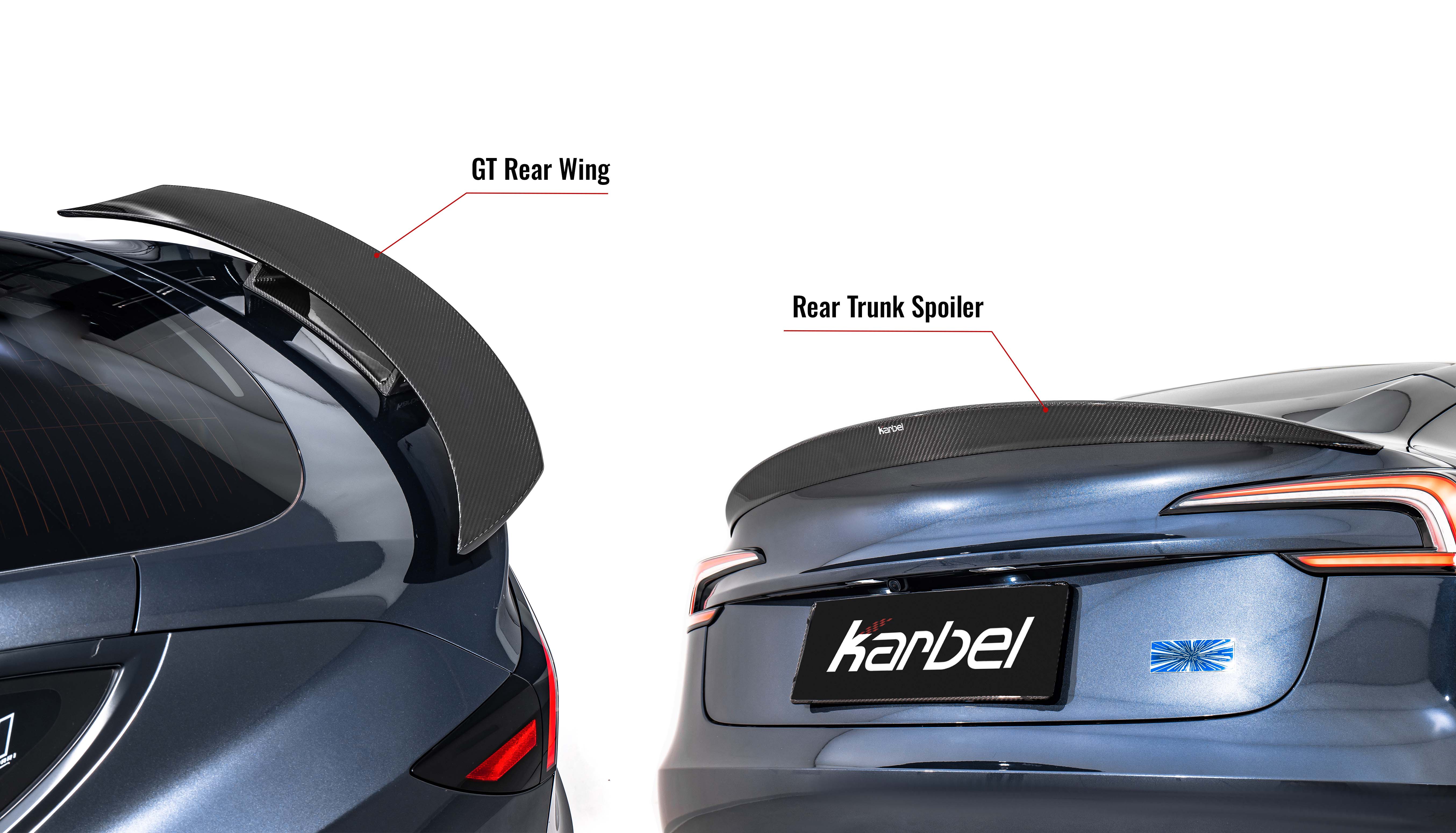 Karbel front lip Spoiler, rear wing Diffuser 3K woven texture Dry Carbon Fiber Complete vehicle kit canard wings For Tesla model 3 Performance 2024+
