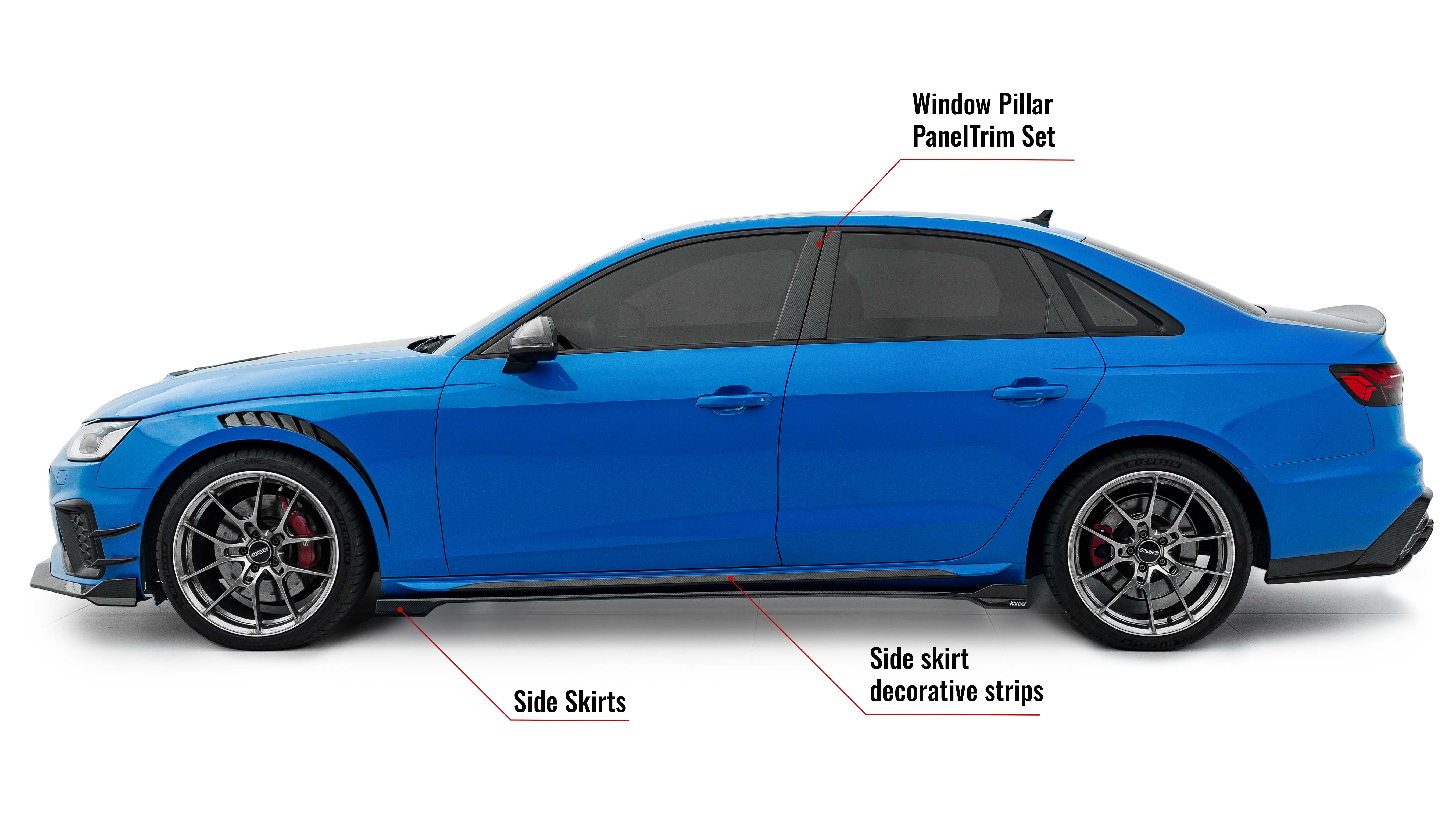 Karbel trunk lid front lip side skirts KB dry carbon fiber 3K glossy black woven twill full body kit rear diffuser spoiler for Audi A4 S4 B9.5 2020-2024