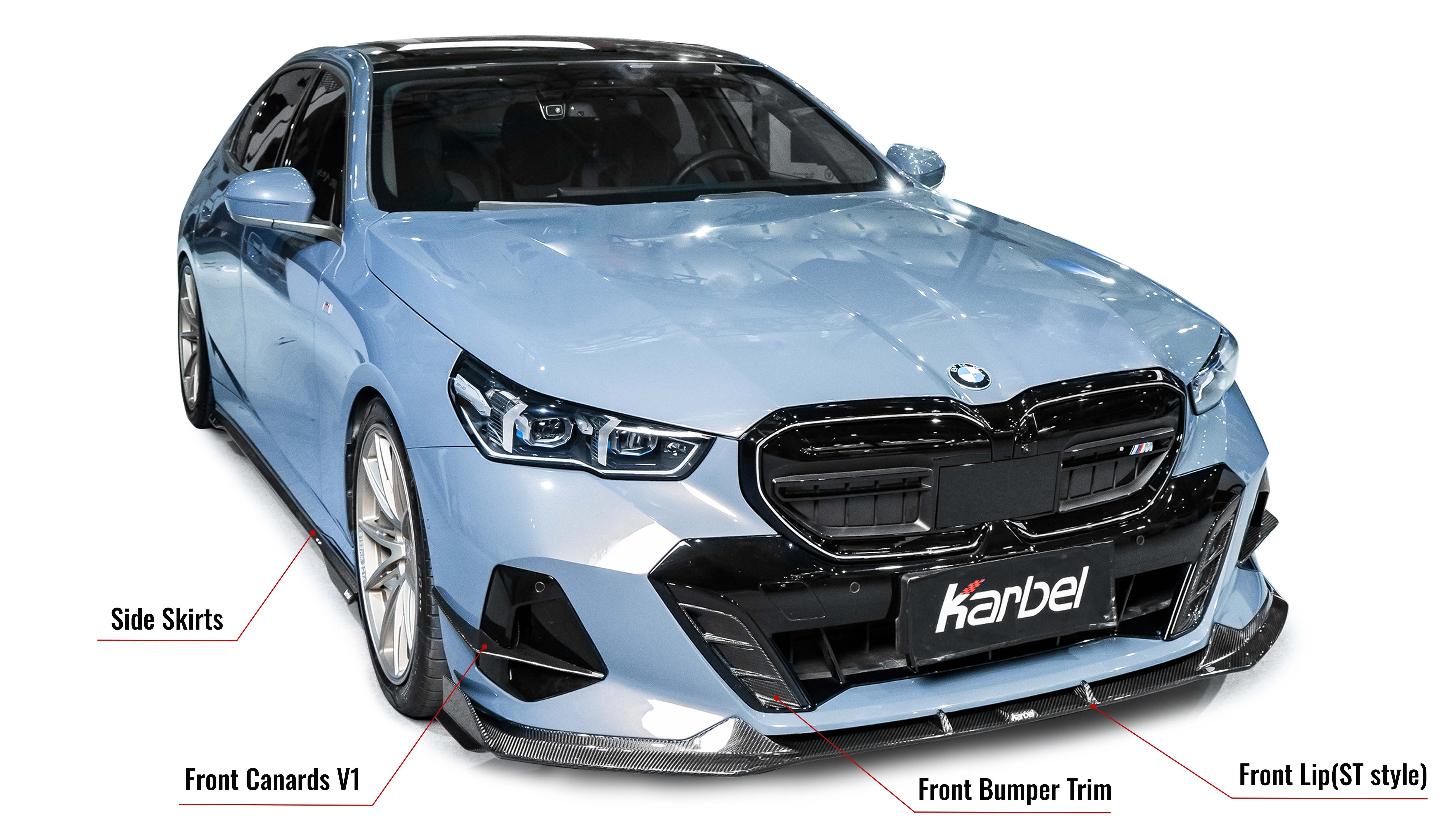 Karbel front lip side skirts rear diffuser rear spoiler 3K black twill weave texture dry carbon fiber full body kit suitable for BWM 5 Series G60/G68