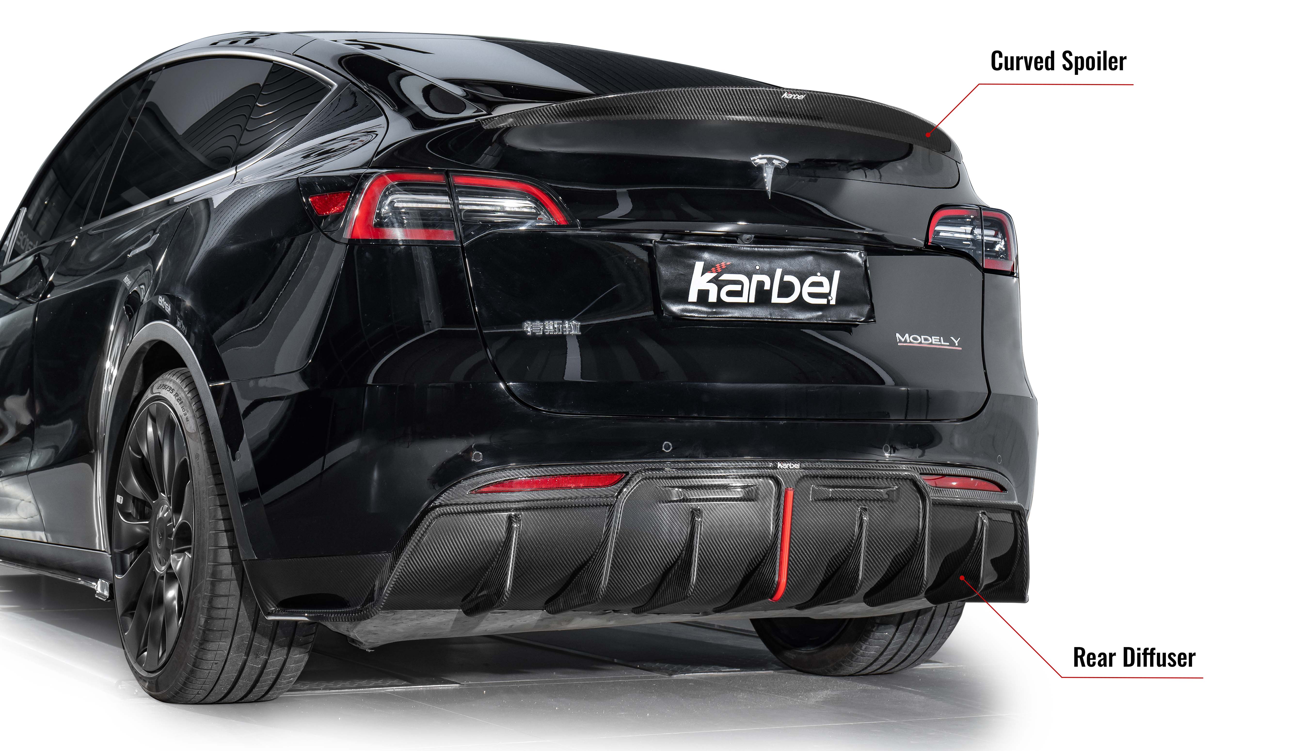Karbel front lip side skirts rear diffuser rear spoiler 3K black twill weave texture dry carbon fiber full body kit suitable for Tesla Y/YP 2021-2025 