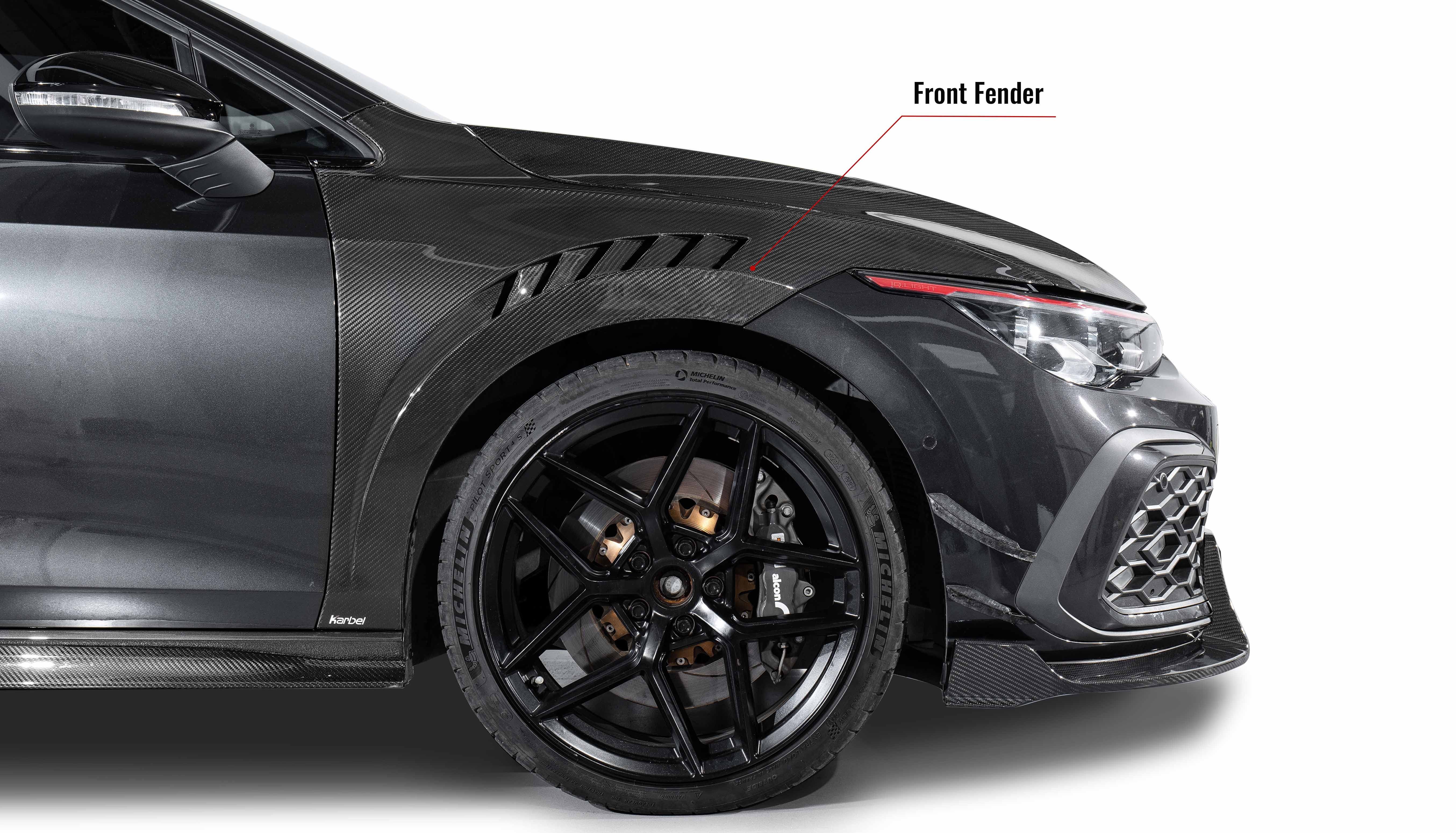 Karbel fender front lip hood rear diffuser spoiler side skirts 3K black twill weave texture dry carbon fiber body kit for Volkswagen GTI Mk8/MK8.5 