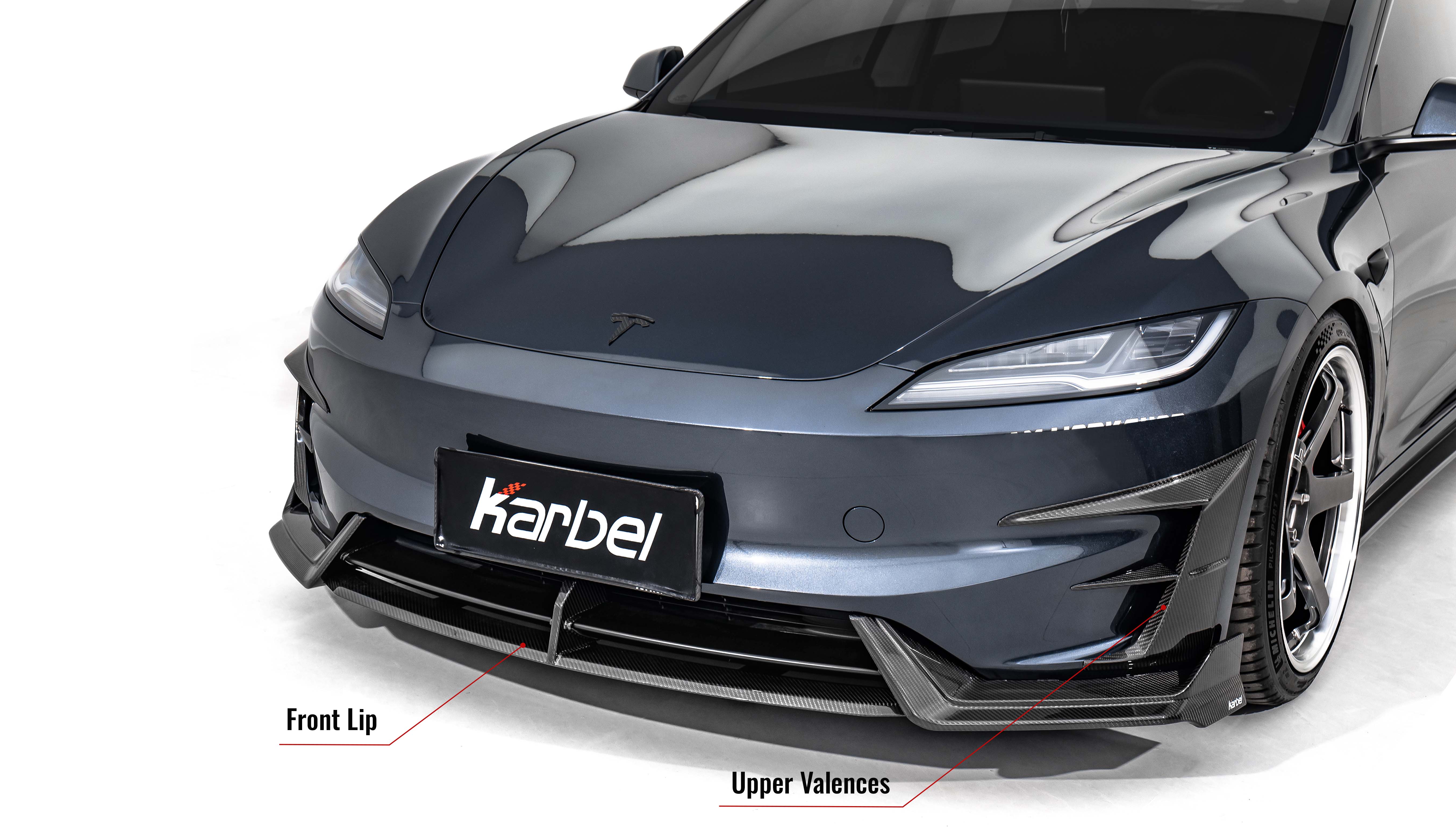 Karbel front lip Spoiler, rear wing Diffuser 3K woven texture Dry Carbon Fiber Complete vehicle kit canard wings For Tesla model 3 Performance 2024+
