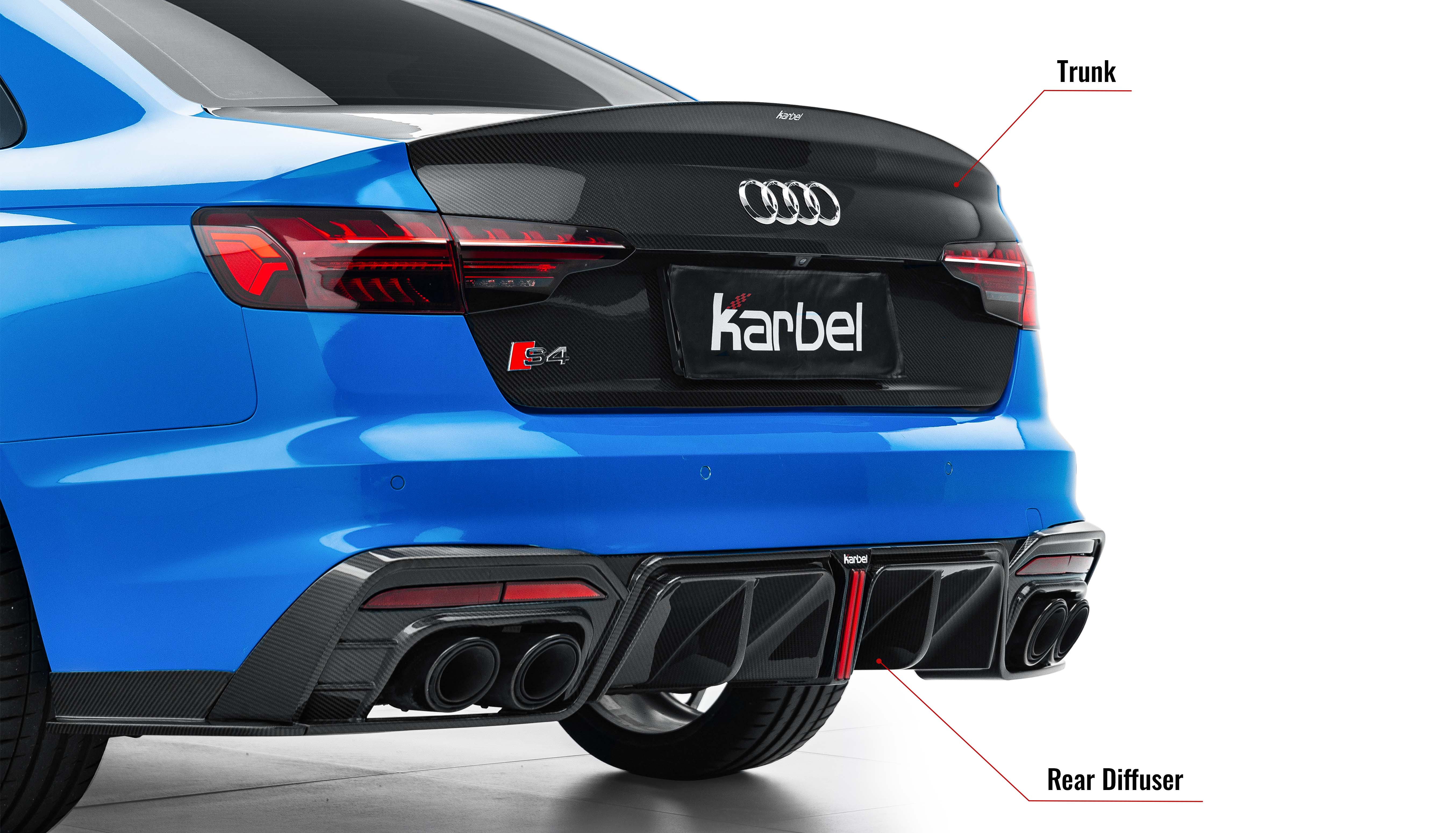Karbel trunk lid front lip side skirts KB dry carbon fiber 3K glossy black woven twill full body kit rear diffuser spoiler for Audi A4 S4 B9.5 2020-2024