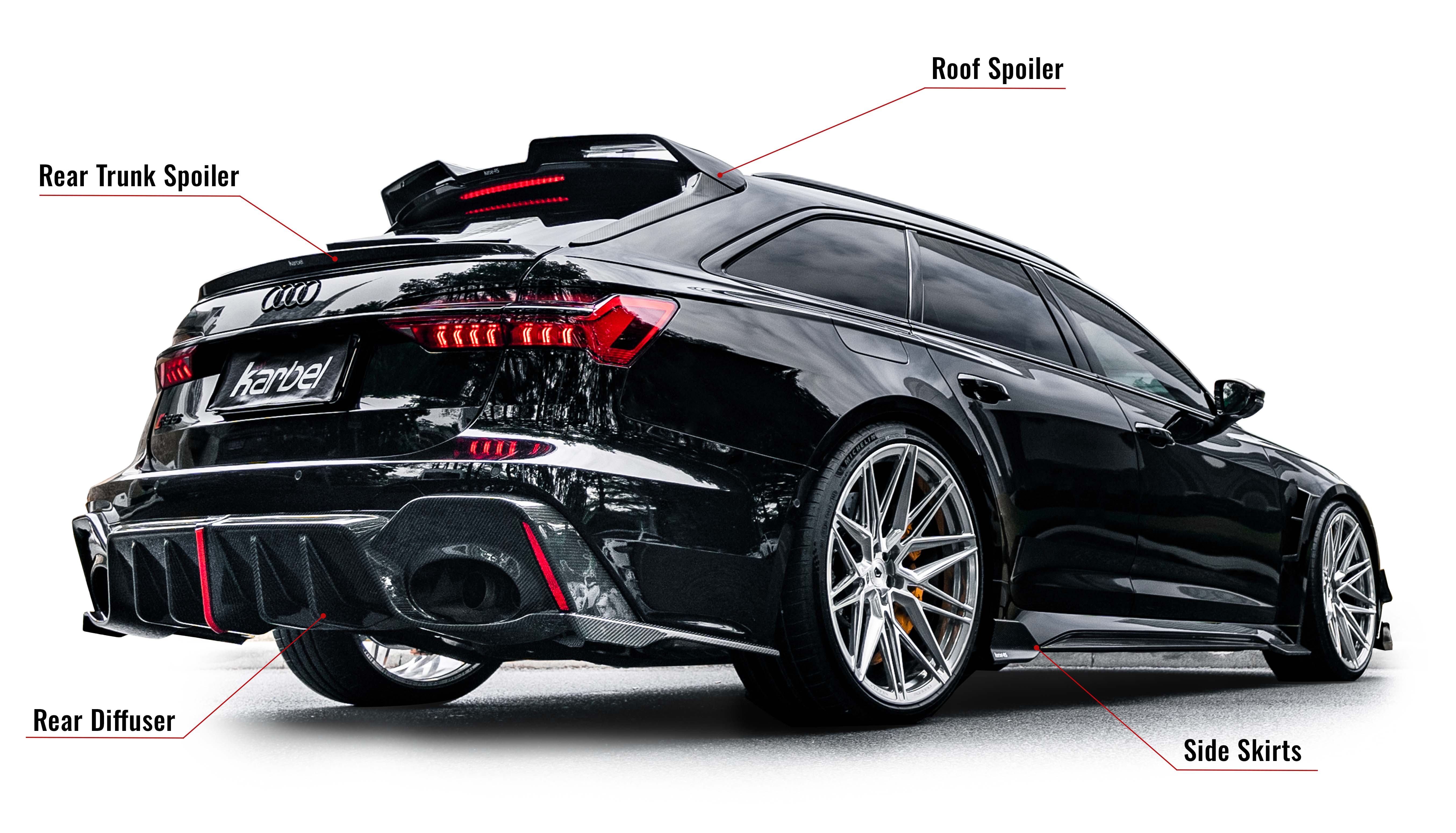 Karbel front lip Spoiler, rear wing Diffuser 3K woven texture Dry Carbon Fiber Complete vehicle kit Side skirts front fender molding For Audi RS6 2020+