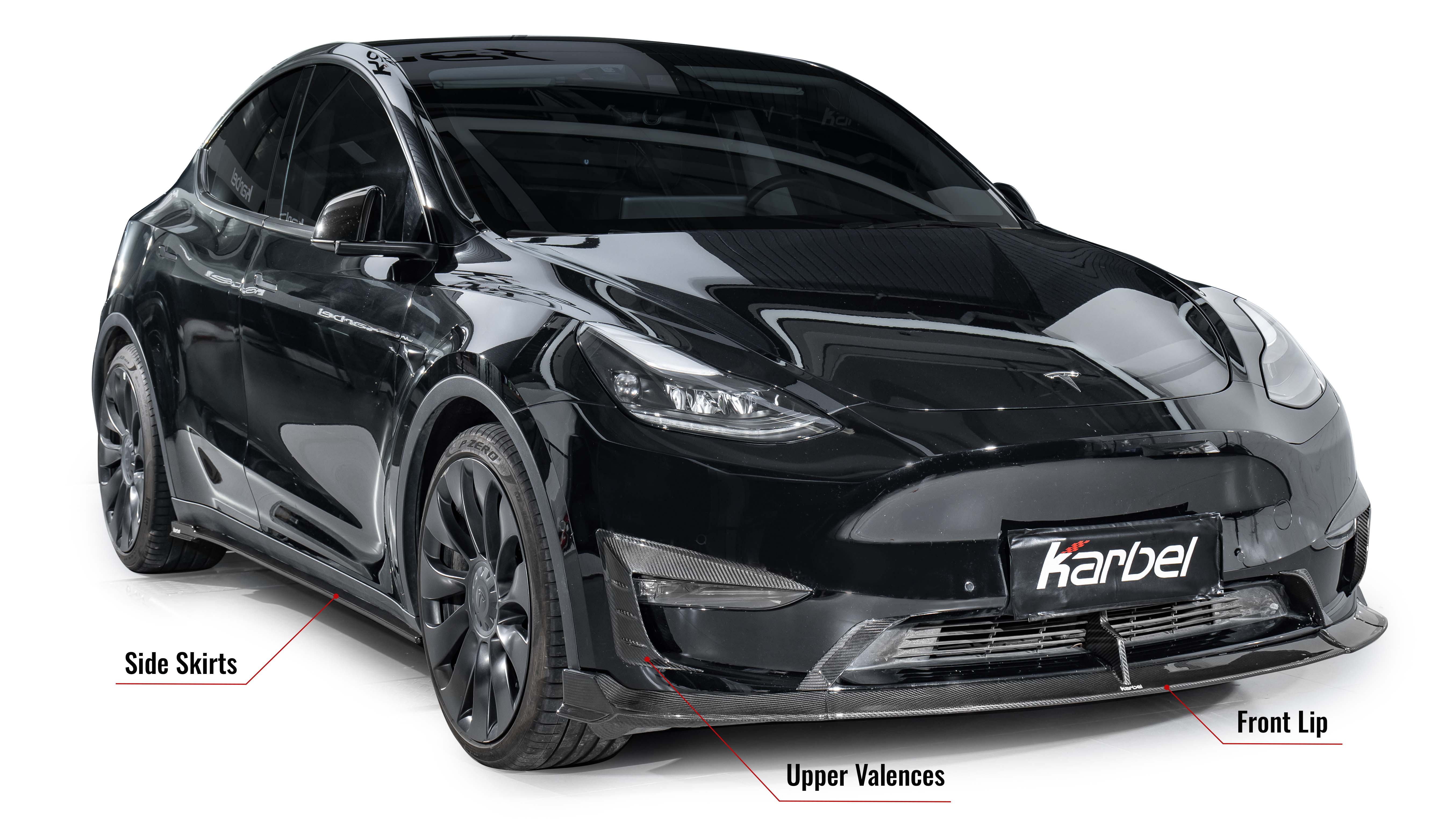 Karbel front lip side skirts rear diffuser rear spoiler 3K black twill weave texture dry carbon fiber full body kit suitable for Tesla Y/YP 2021-2025 