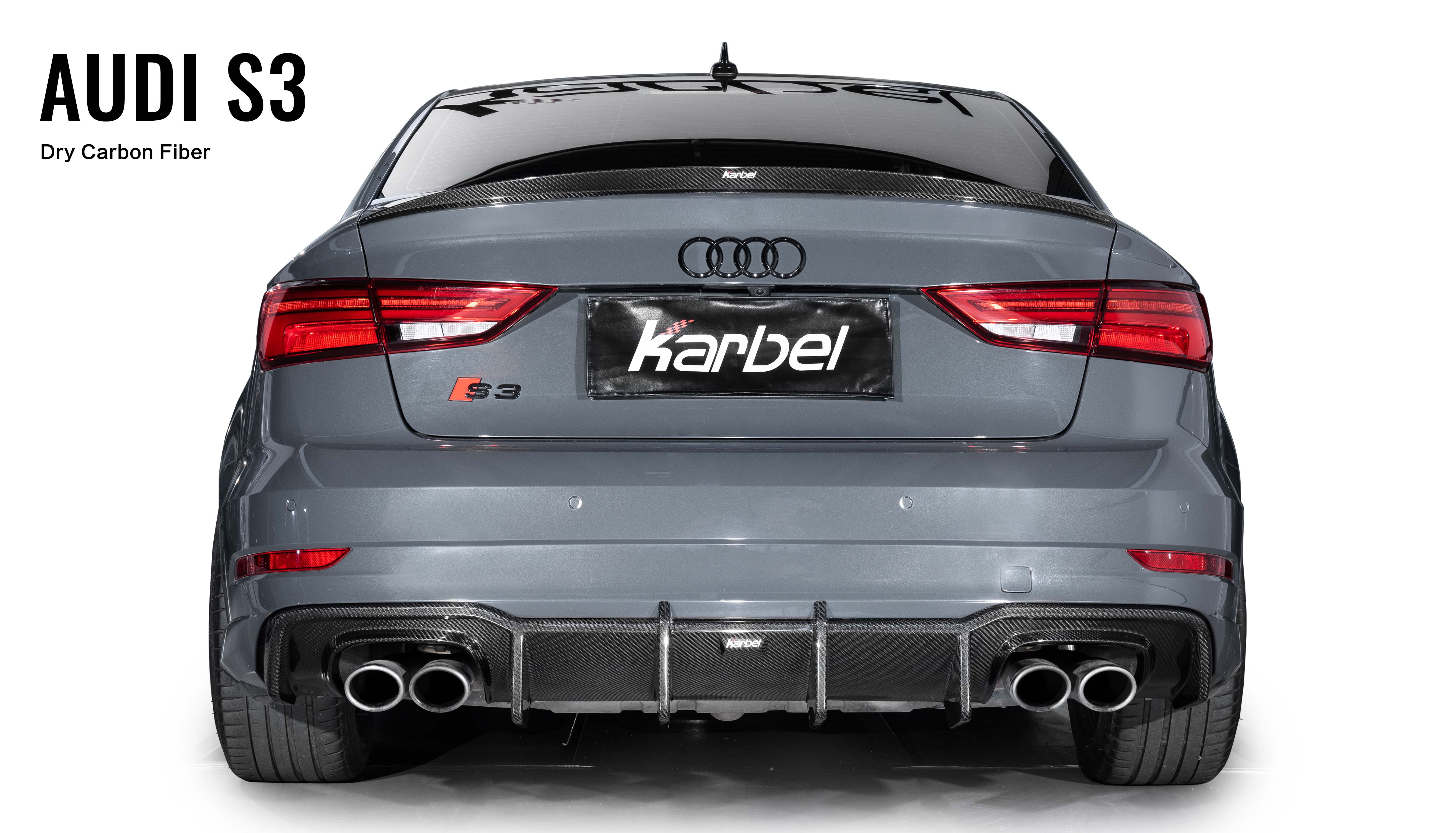 Karbel fender front lip hood rear diffuser spoiler side skirts 3K black twill weave texture dry carbon fiber body kit for Audi S3 2017-2019