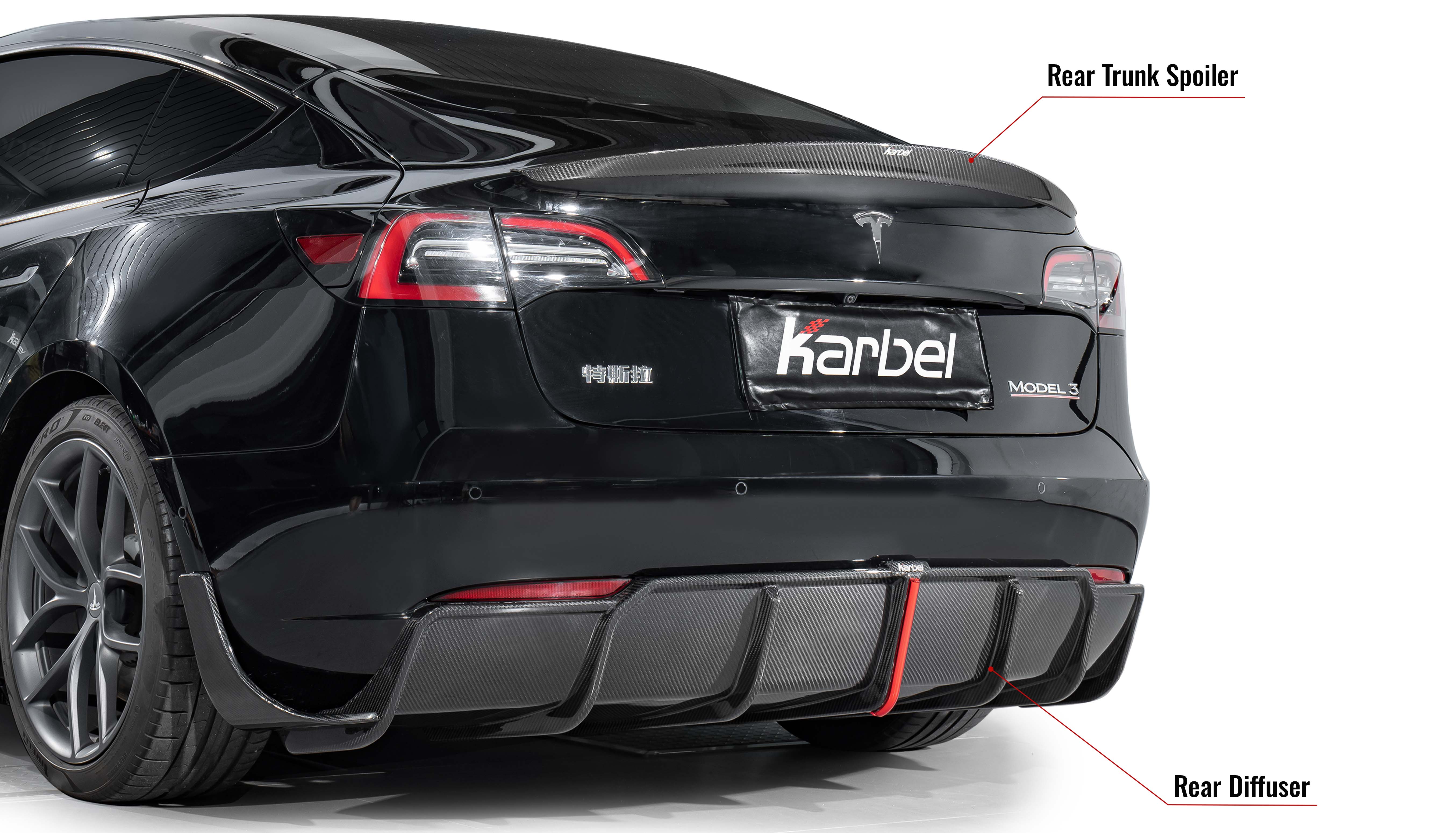 Karbel 3K Dry Carbon Fiber Complete Kit For Tesla Model 3 2019+