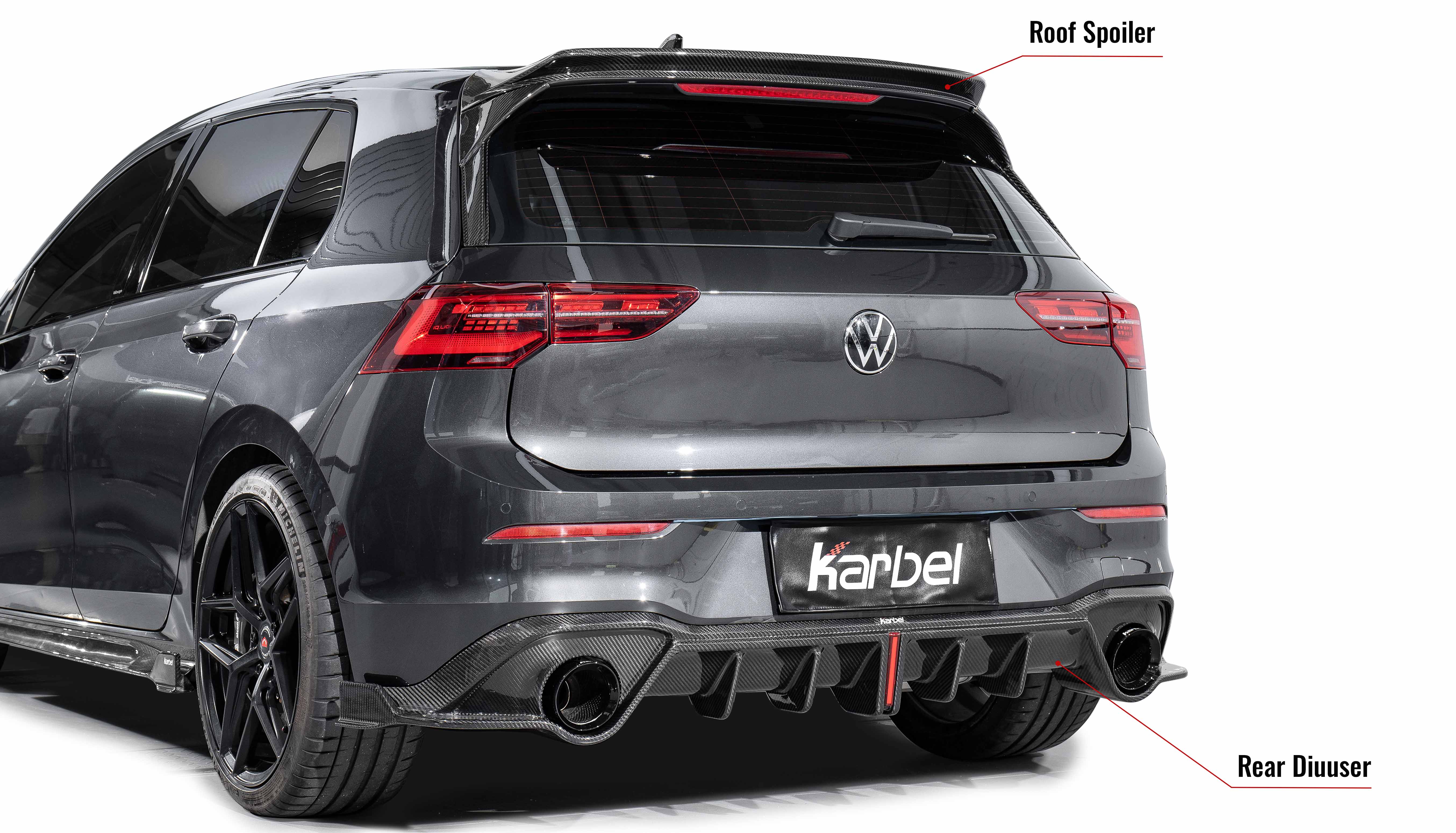 Karbel fender front lip hood rear diffuser spoiler side skirts 3K black twill weave texture dry carbon fiber body kit for Volkswagen GTI Mk8/MK8.5 
