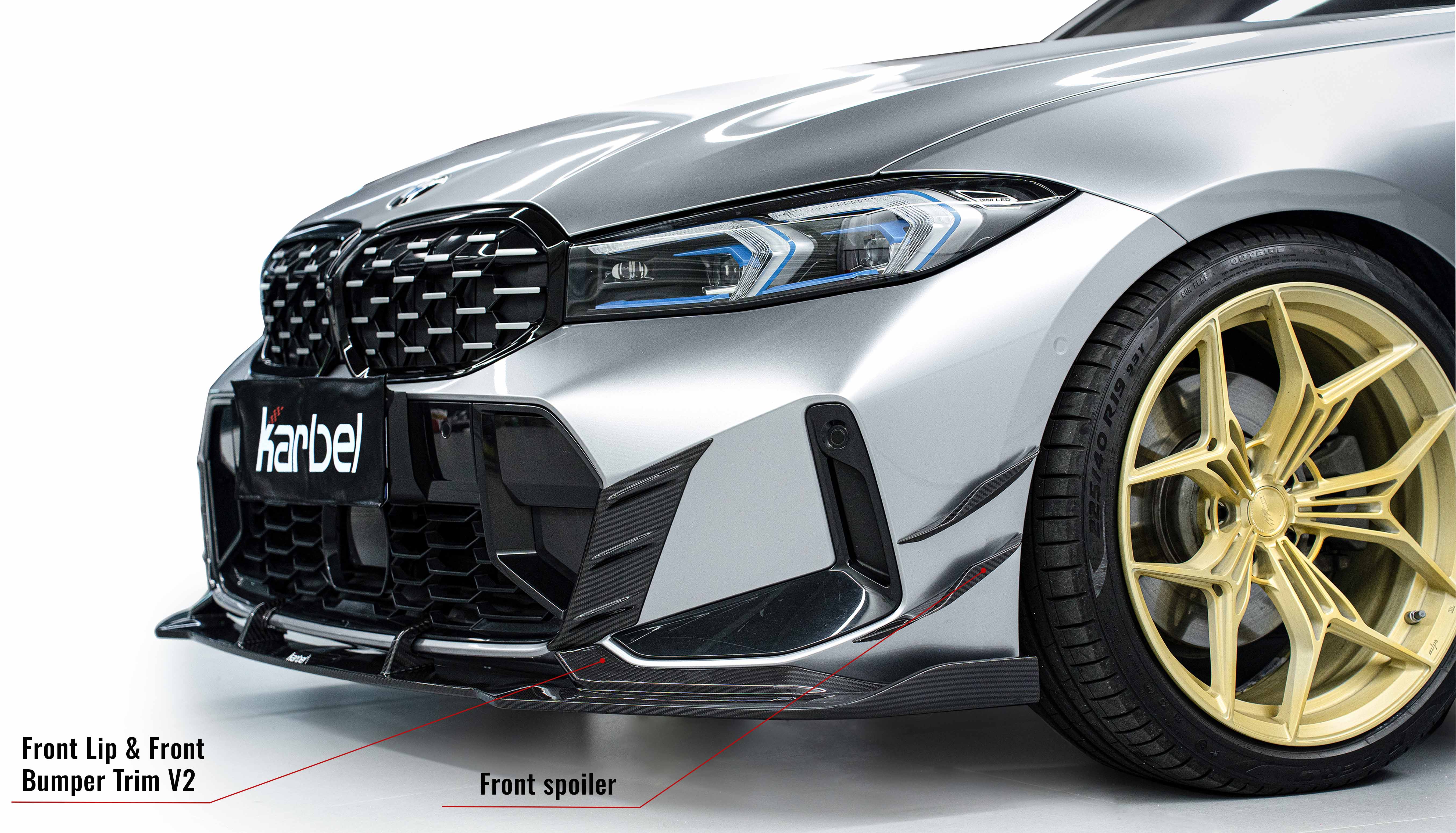 Karbel diffuser front lip side skirts spoiler 3K glossy black woven pattern dry carbon fiber Wind for BWM 3 SeriesG20 ICI 2023-2024