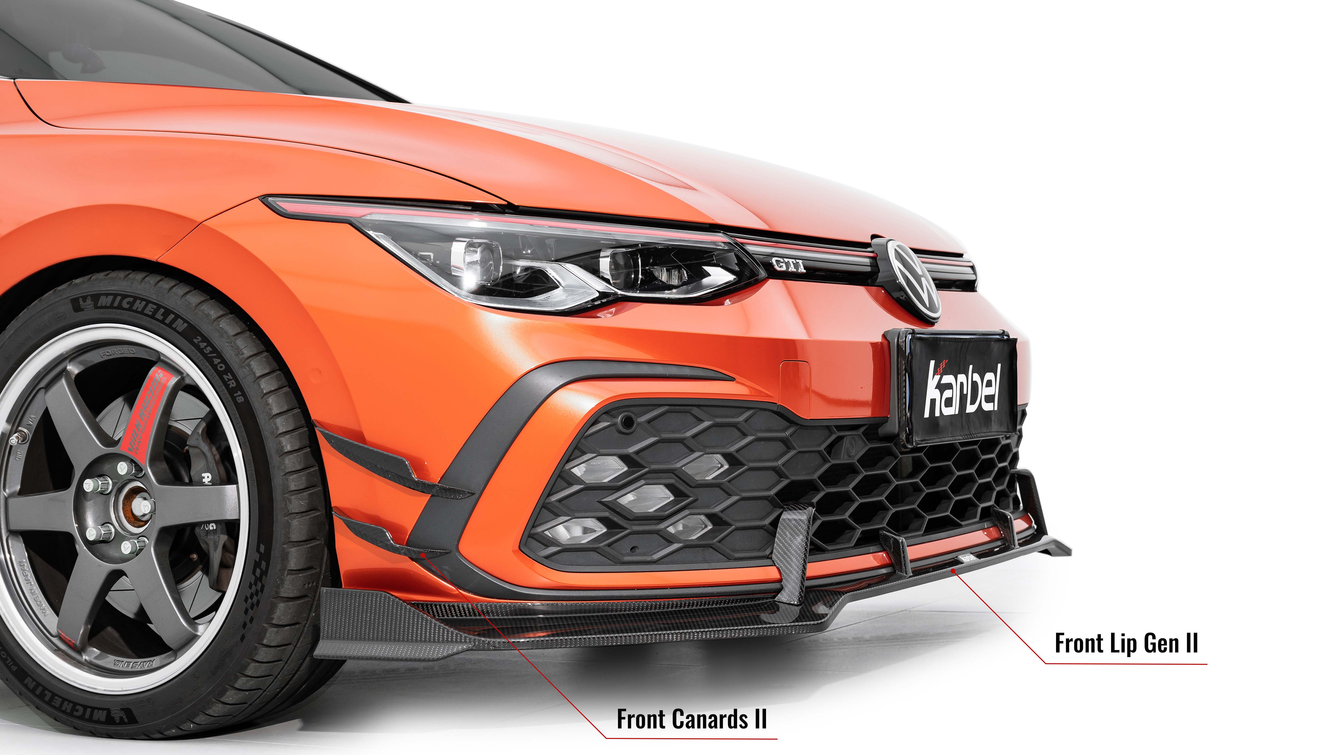 Karbel fender front lip hood rear diffuser spoiler side skirts 3K black twill weave texture dry carbon fiber body kit for Volkswagen GTI Mk8/MK8.5 
