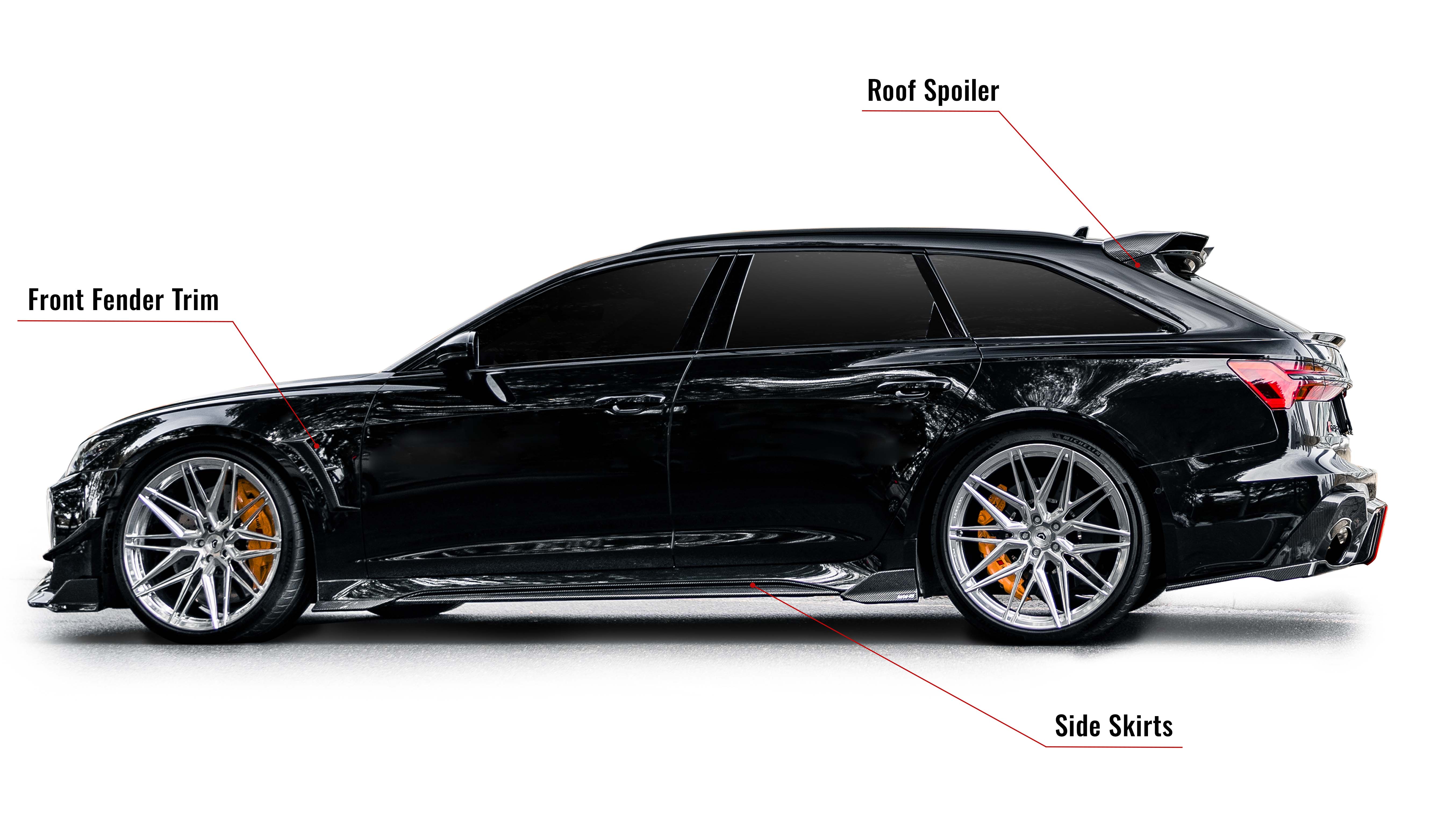 Karbel front lip Spoiler, rear wing Diffuser 3K woven texture Dry Carbon Fiber Complete vehicle kit Side skirts front fender molding For Audi RS6 2020+