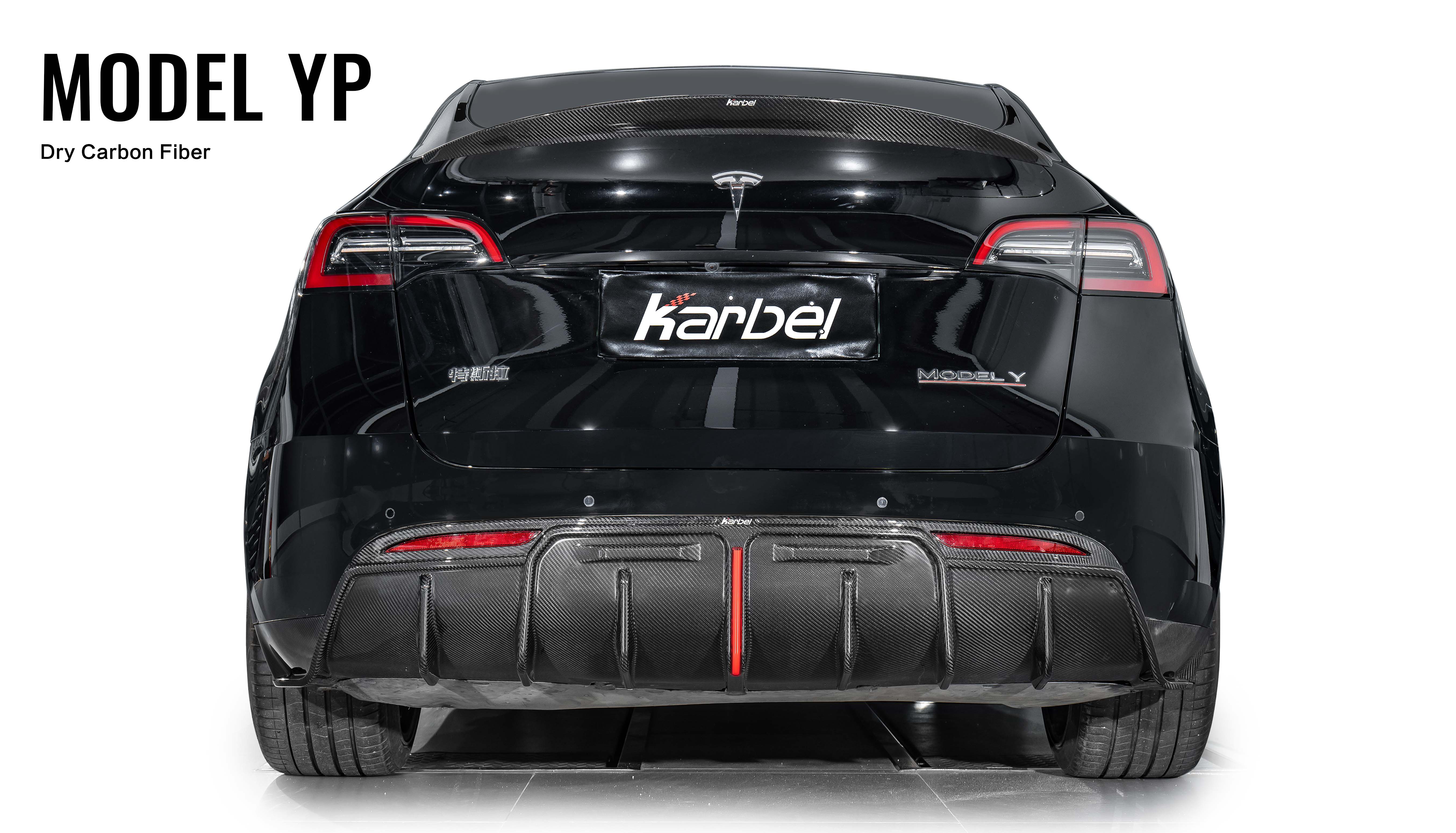Karbel front lip side skirts rear diffuser rear spoiler 3K black twill weave texture dry carbon fiber full body kit suitable for Tesla Y/YP 2021-2025 