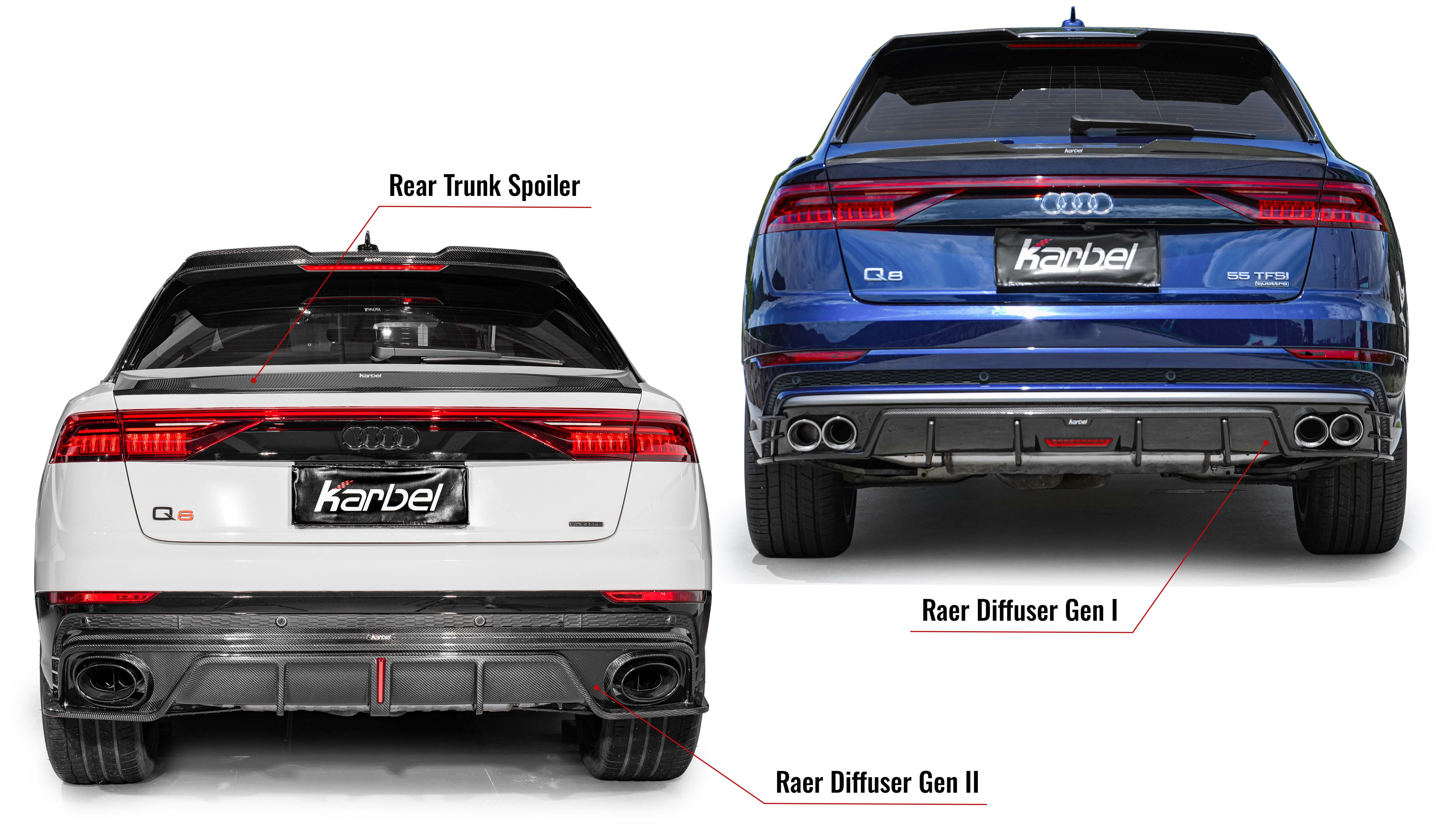 Karbel KB diffuser front lip hood side skirts spoiler black dry carbon fiber Complete vehicle kit for Audi SQ8/Q8 2018-2022