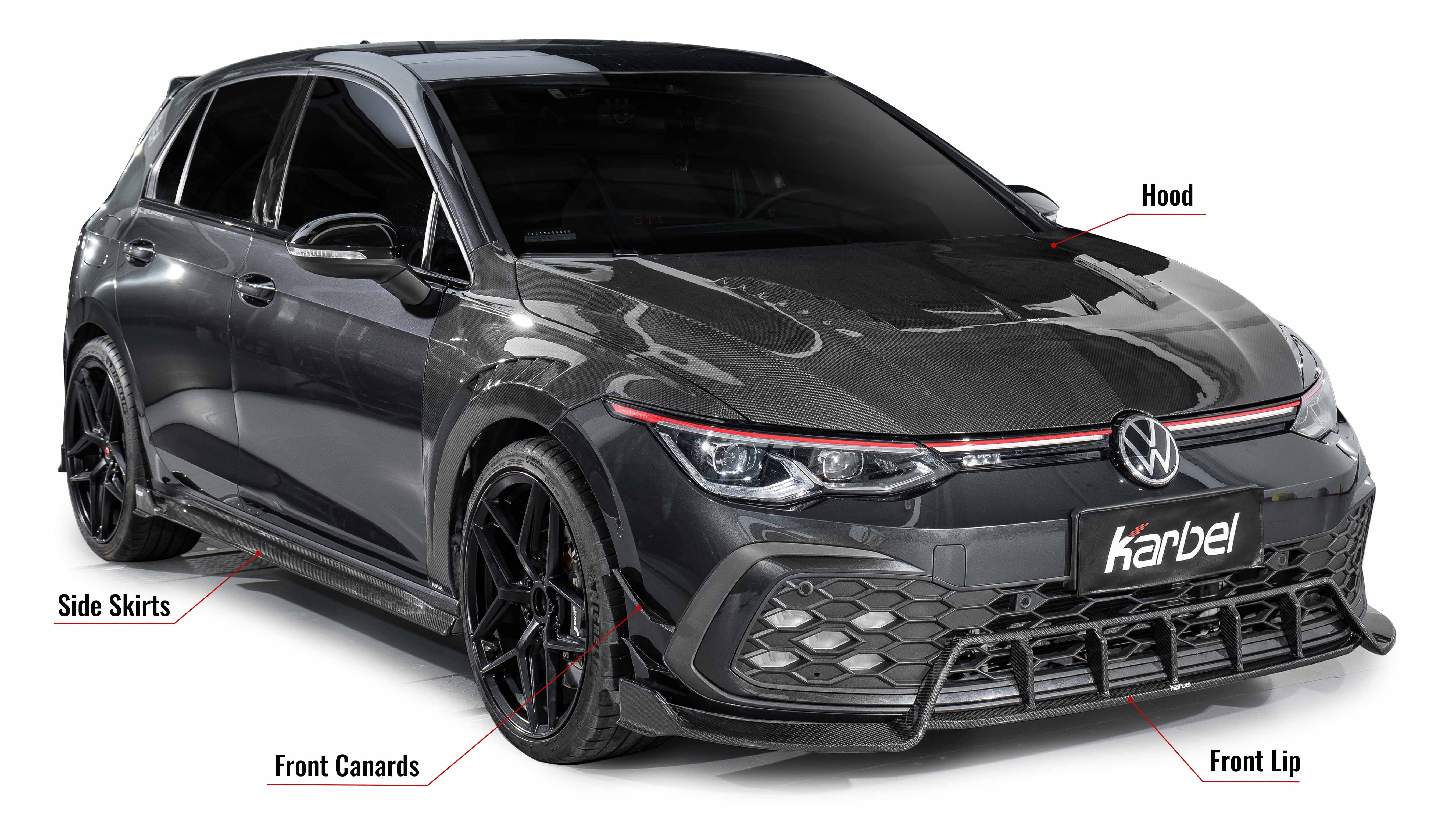 Karbel fender front lip hood rear diffuser spoiler side skirts 3K black twill weave texture dry carbon fiber body kit for Volkswagen GTI Mk8/MK8.5 