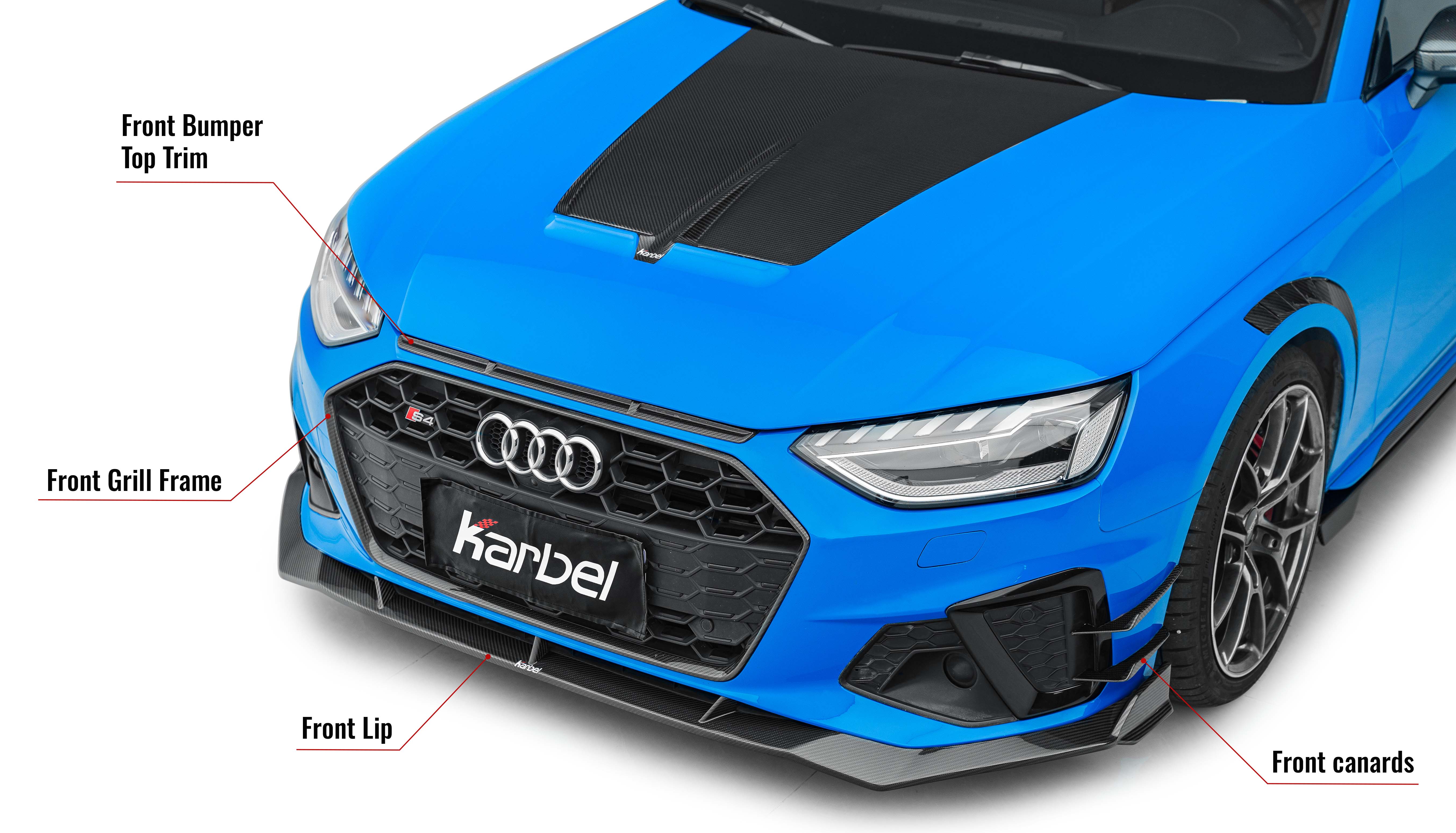 Karbel trunk lid front lip side skirts KB dry carbon fiber 3K glossy black woven twill full body kit rear diffuser spoiler for Audi A4 S4 B9.5 2020-2024