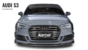 Karbel fender front lip hood rear diffuser spoiler side skirts 3K black twill weave texture dry carbon fiber body kit for Audi S3 2017-2019