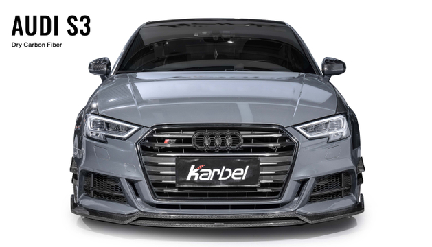Karbel fender front lip hood rear diffuser spoiler side skirts 3K black twill weave texture dry carbon fiber body kit for Audi S3 2017-2019