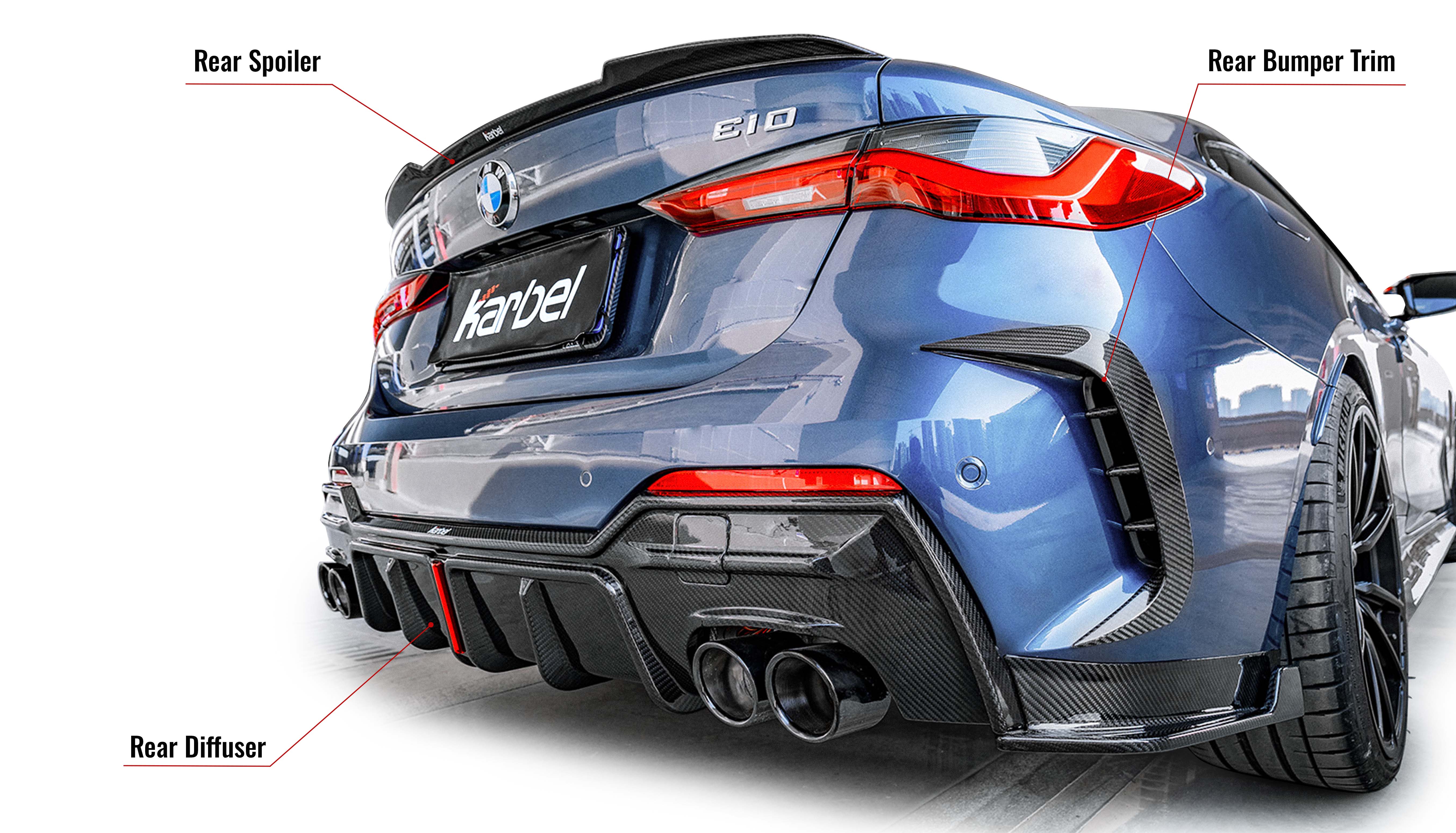 Karbel hood front lip side skirts rear diffuser rear spoiler 3K woven texture dry carbon fiber full body kit suitable for BWM 4 Series G22-G23 2019-2024