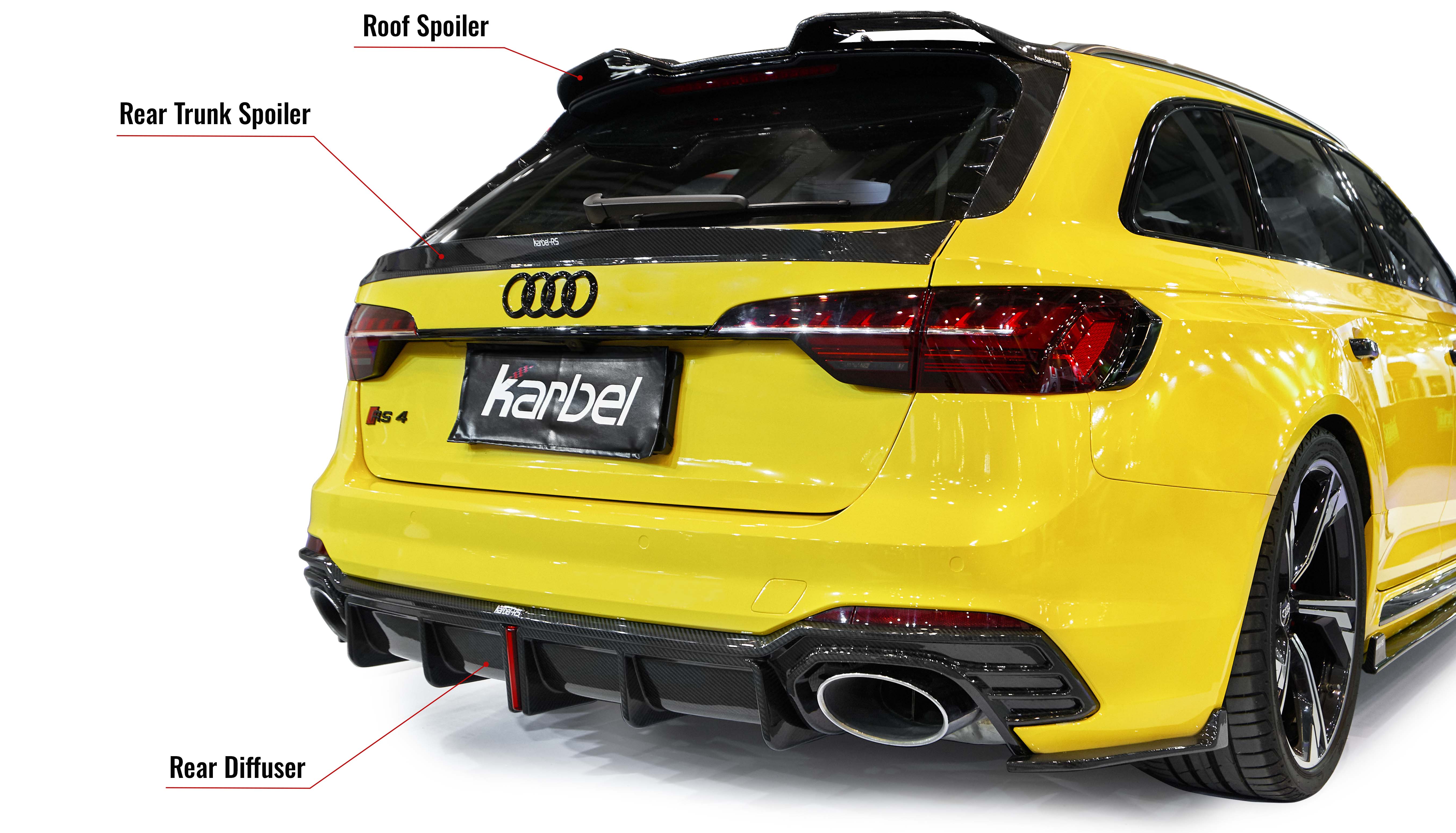 Karbel front lip side skirts rear diffuser rear spoiler 3K black twill weave texture dry carbon fiber full body kit suitable for Audi RS4 B9.5