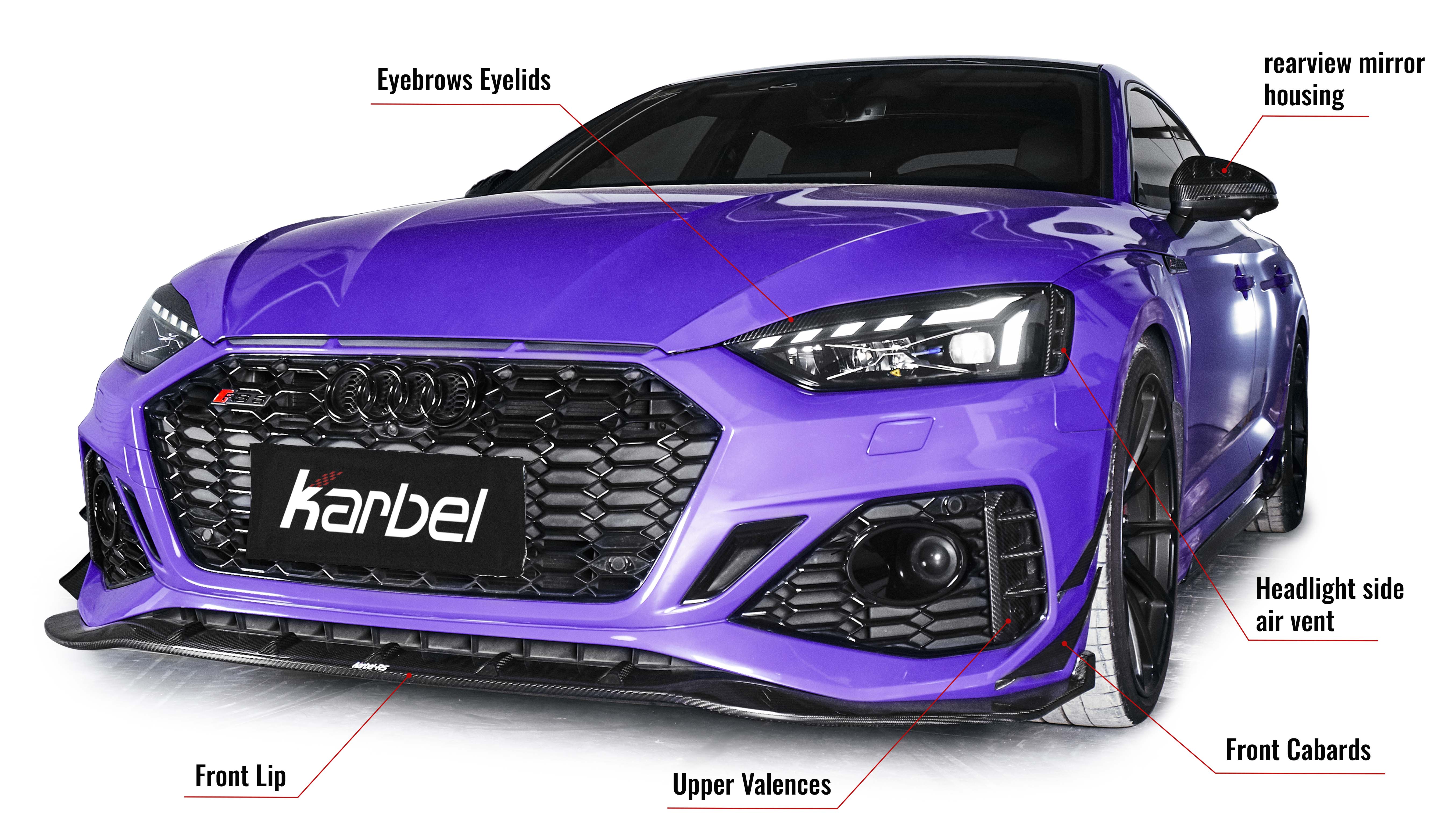 Karbel KB diffuser front lip hood side skirts spoiler dry carbon fiber Complete vehicle kit for Audi RS5 2020-2023