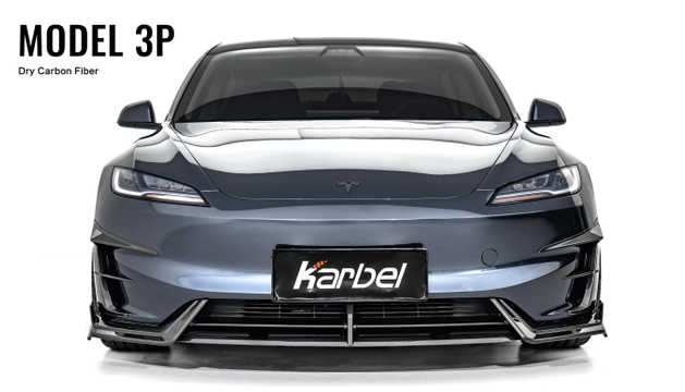 Karbel front lip Spoiler, rear wing Diffuser 3K woven texture Dry Carbon Fiber Complete vehicle kit canard wings For Tesla model 3 Performance 2024+