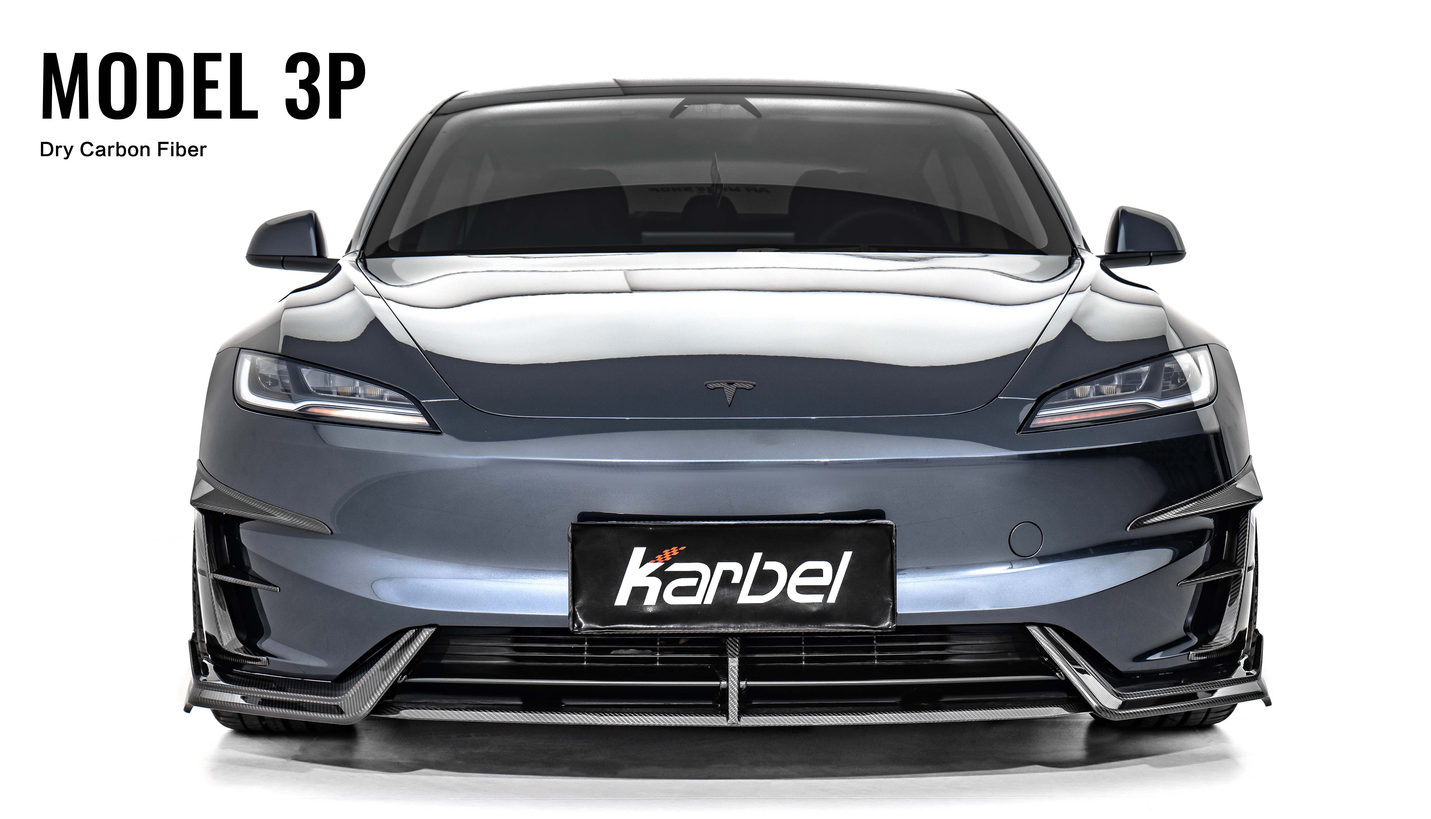 Karbel front lip Spoiler, rear wing Diffuser 3K woven texture Dry Carbon Fiber Complete vehicle kit canard wings For Tesla model 3 Performance 2024+