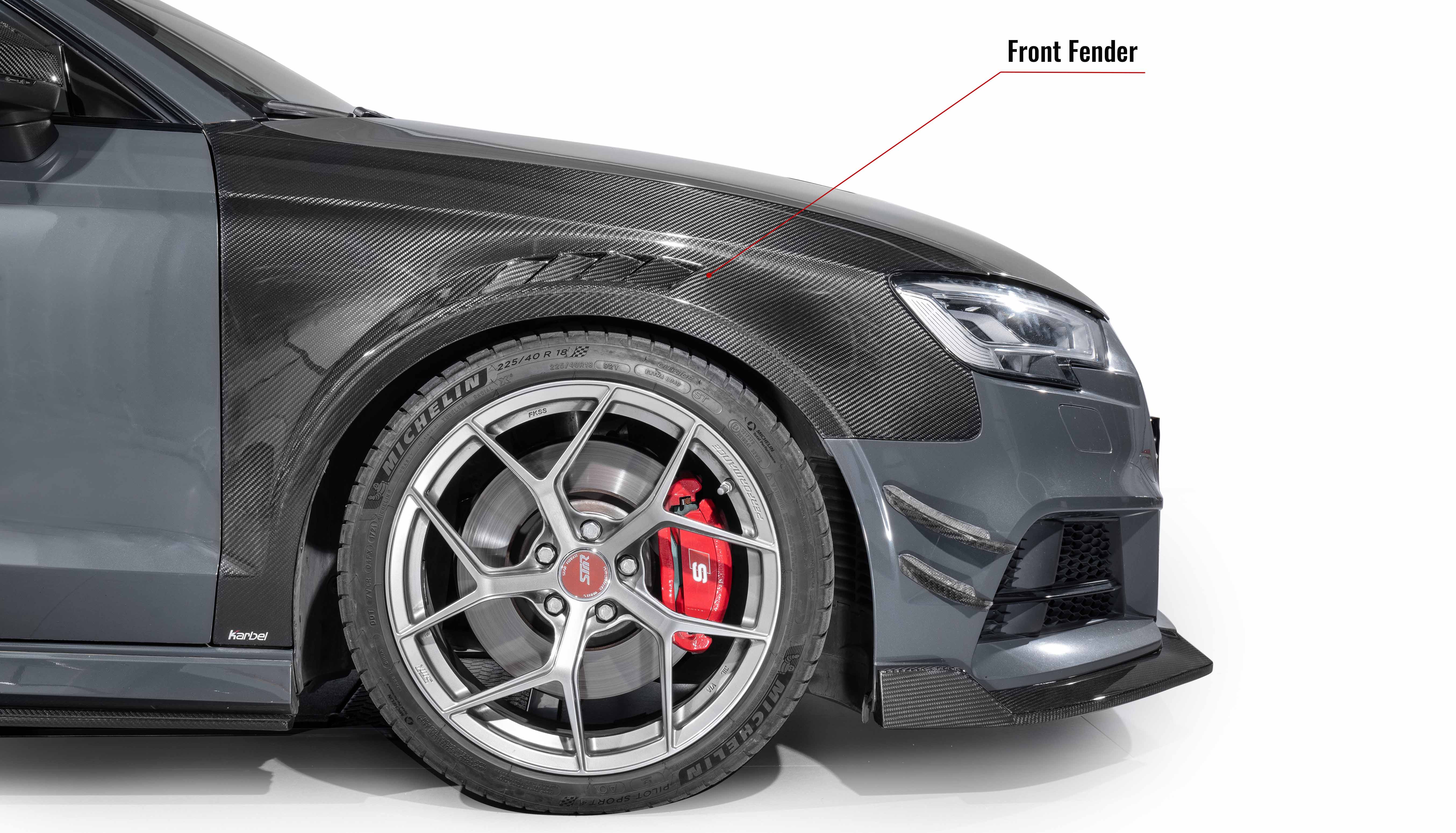 Karbel fender front lip hood rear diffuser spoiler side skirts 3K black twill weave texture dry carbon fiber body kit for Audi S3 2017-2019