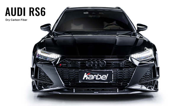 Karbel front lip Spoiler, rear wing Diffuser 3K woven texture Dry Carbon Fiber Complete vehicle kit Side skirts front fender molding For Audi RS6 2020+