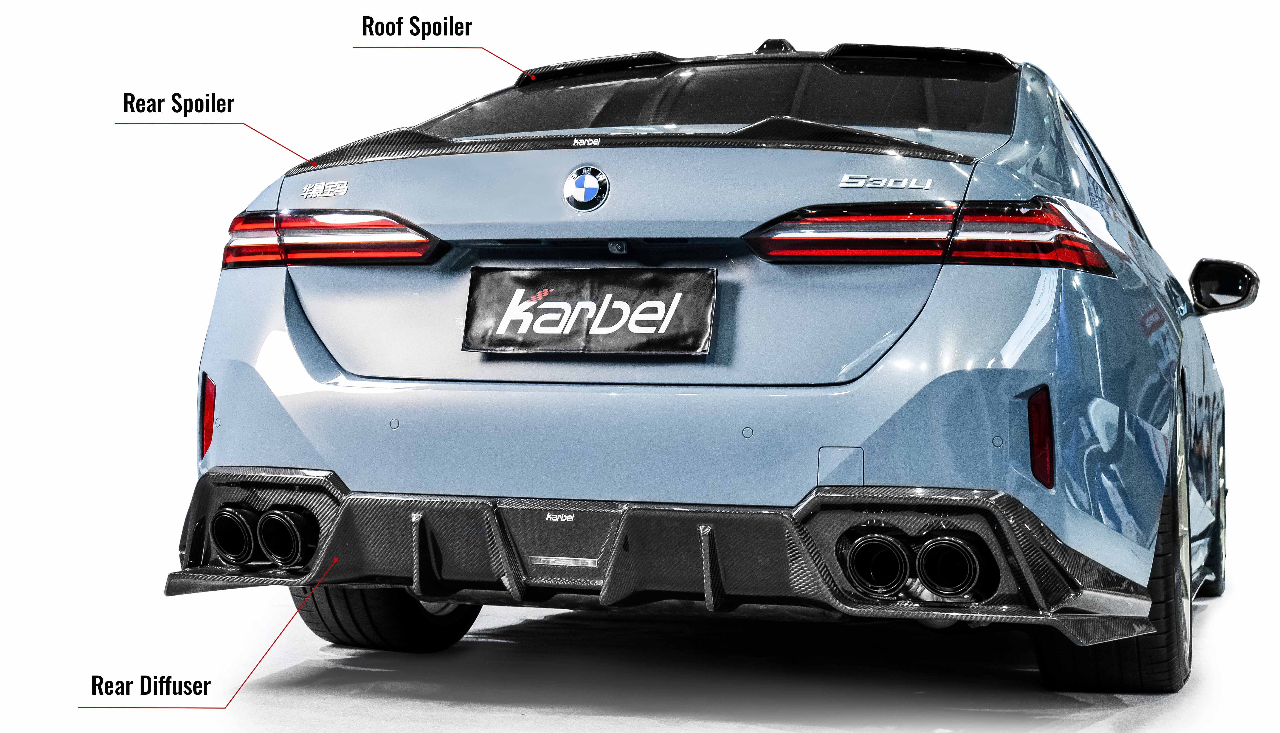 Karbel front lip side skirts rear diffuser rear spoiler 3K black twill weave texture dry carbon fiber full body kit suitable for BWM 5 Series G60/G68