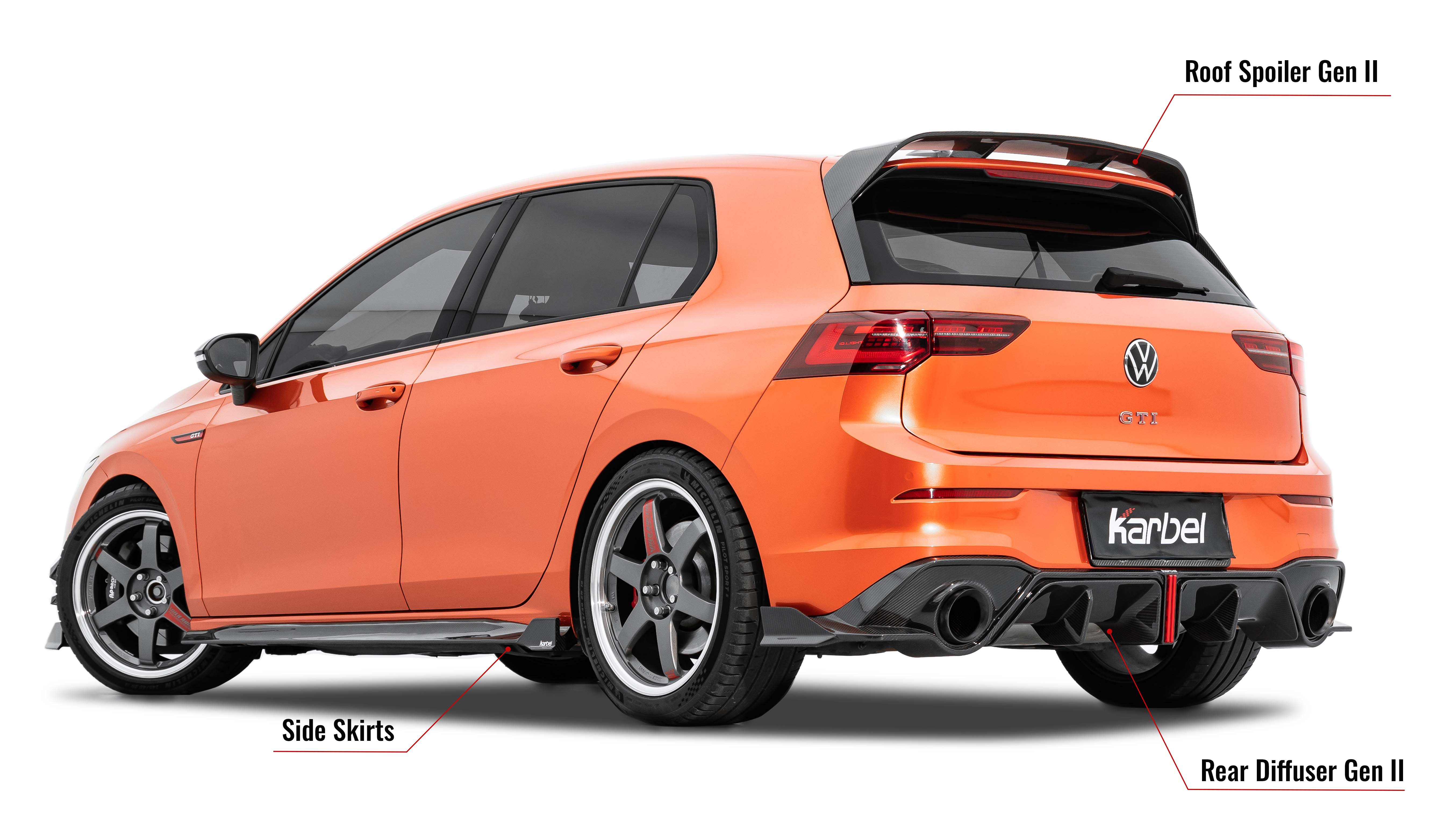 Karbel fender front lip hood rear diffuser spoiler side skirts 3K black twill weave texture dry carbon fiber body kit for Volkswagen GTI Mk8/MK8.5 
