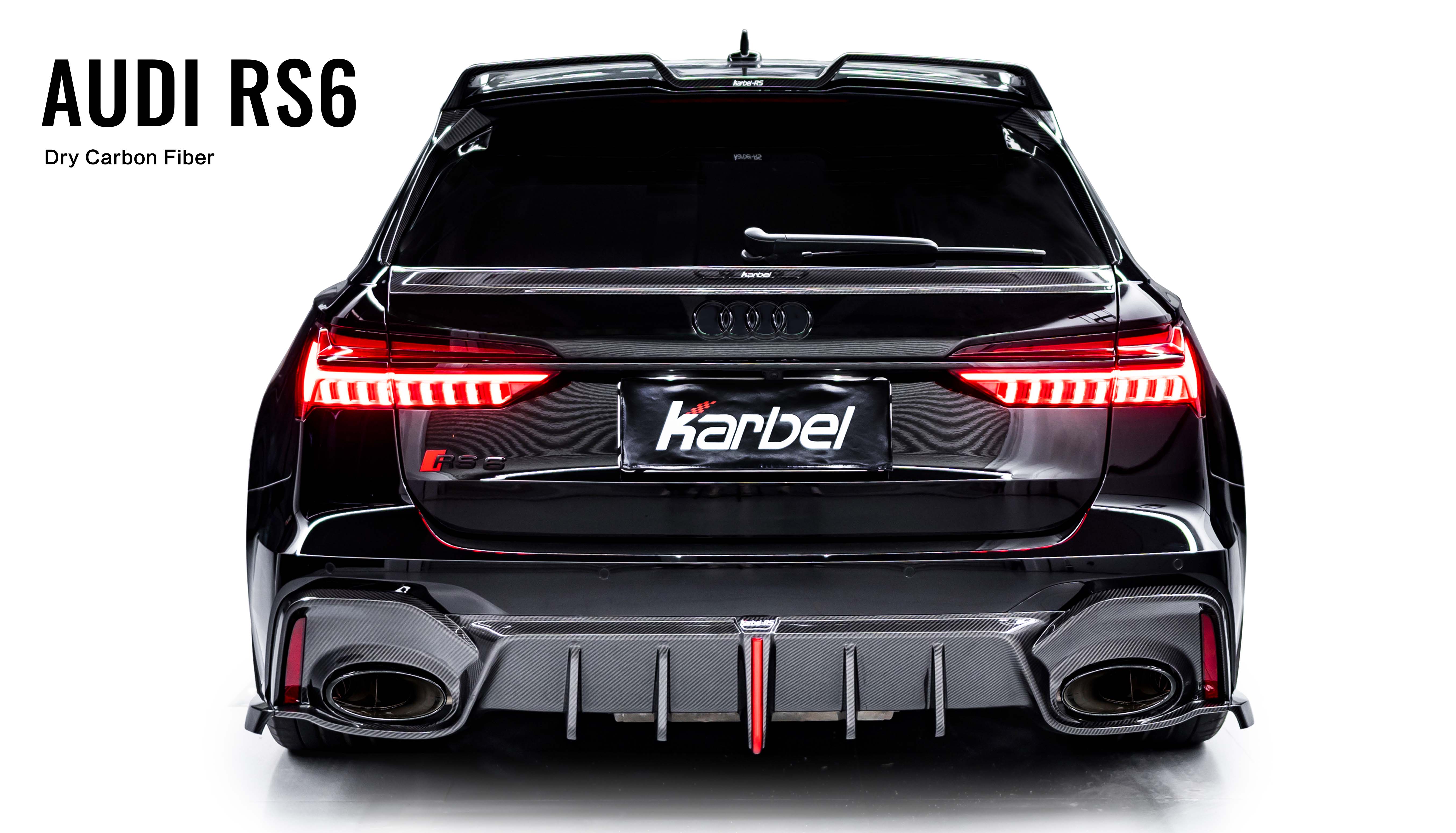 Karbel front lip Spoiler, rear wing Diffuser 3K woven texture Dry Carbon Fiber Complete vehicle kit Side skirts front fender molding For Audi RS6 2020+