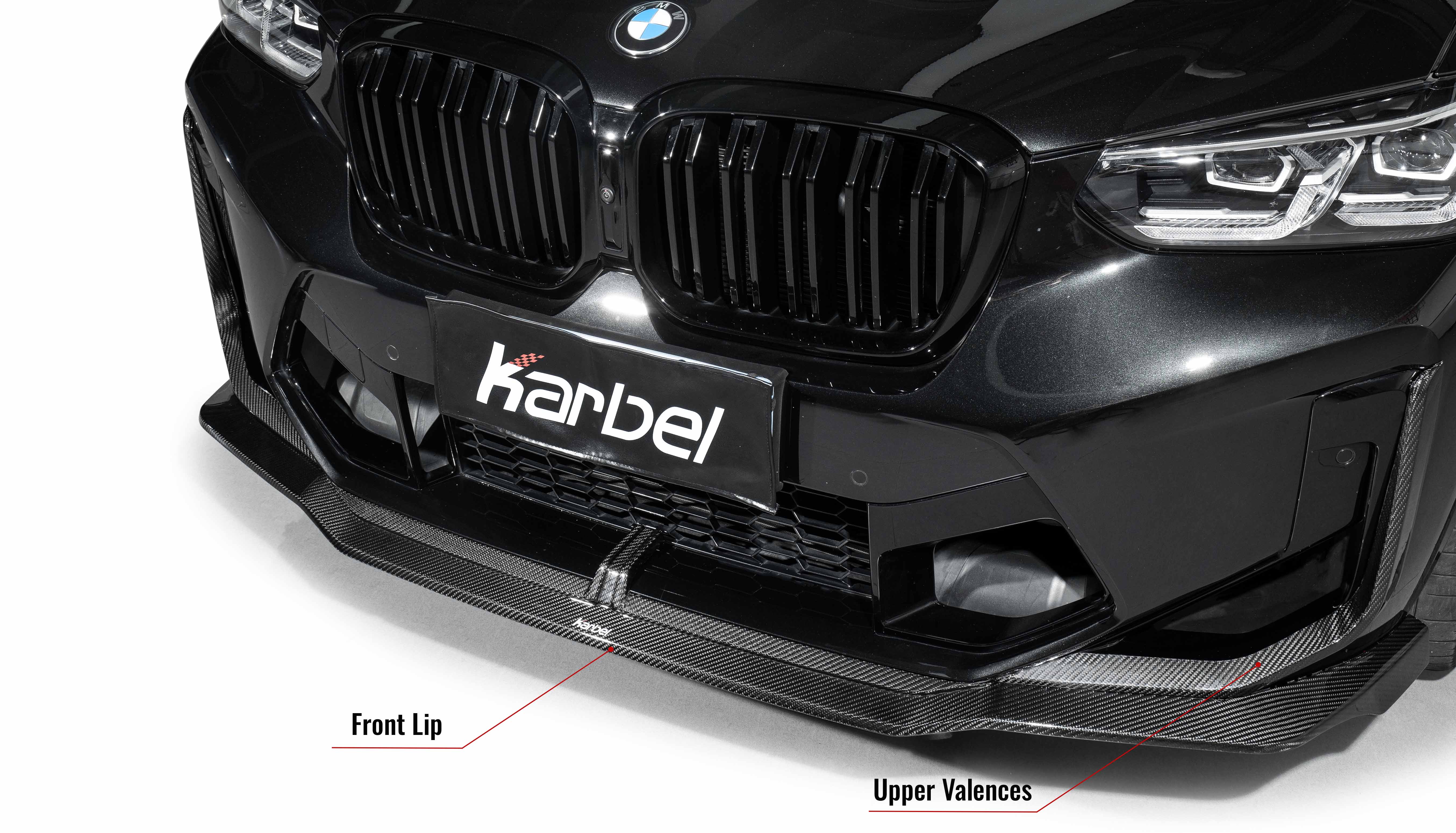 Karbel front lip side skirts rear diffuser rear spoiler 3K black twill weave texture dry carbon fiber full body kit suitable for BWM x4m lci