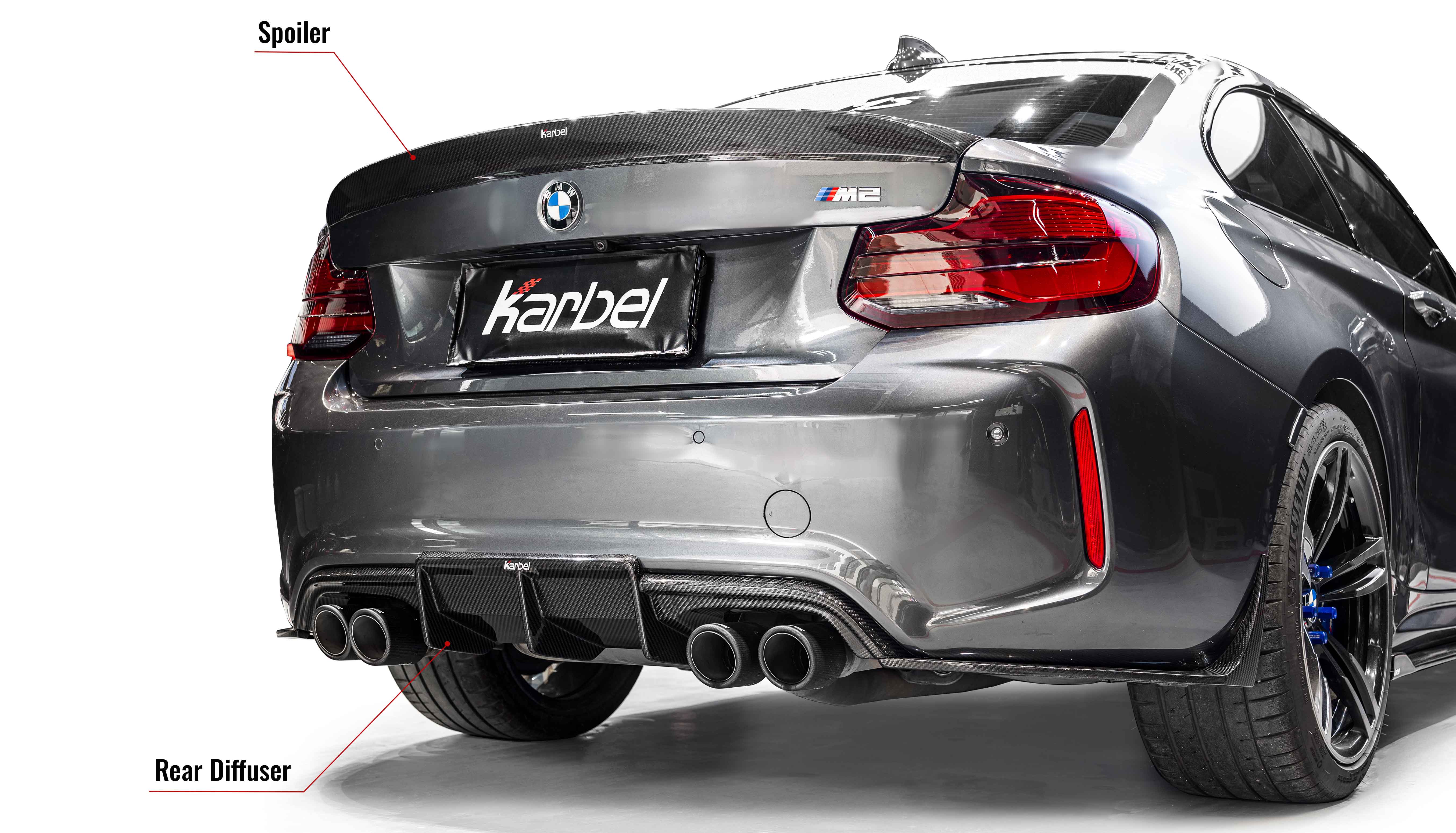 Karbel hood diffuser front lip side skirts spoiler 3K glossy woven pattern dry carbon fiber Wind for BWM M2 F87 (2016-2022)