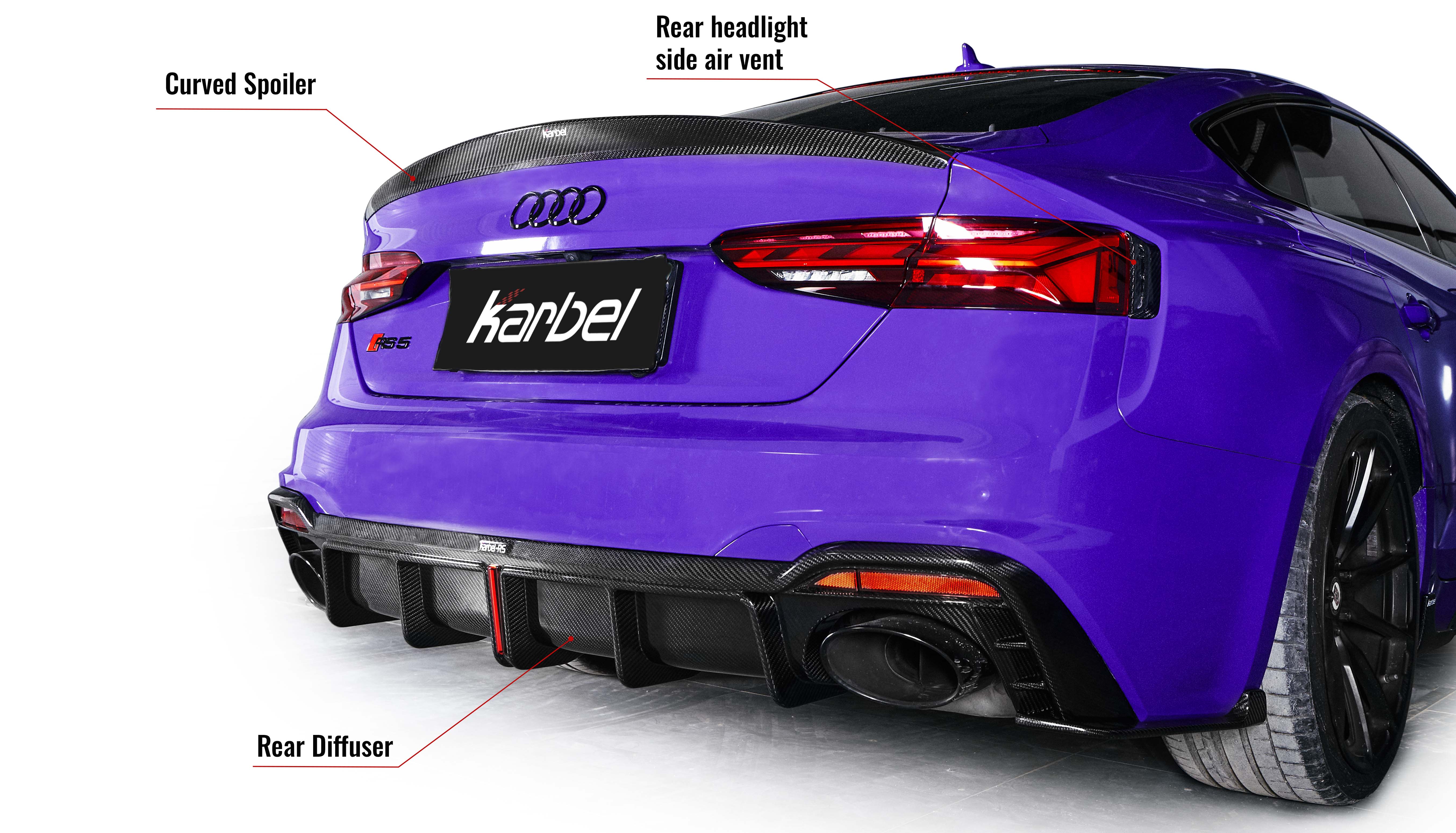 Karbel KB diffuser front lip hood side skirts spoiler dry carbon fiber Complete vehicle kit for Audi RS5 2020-2023