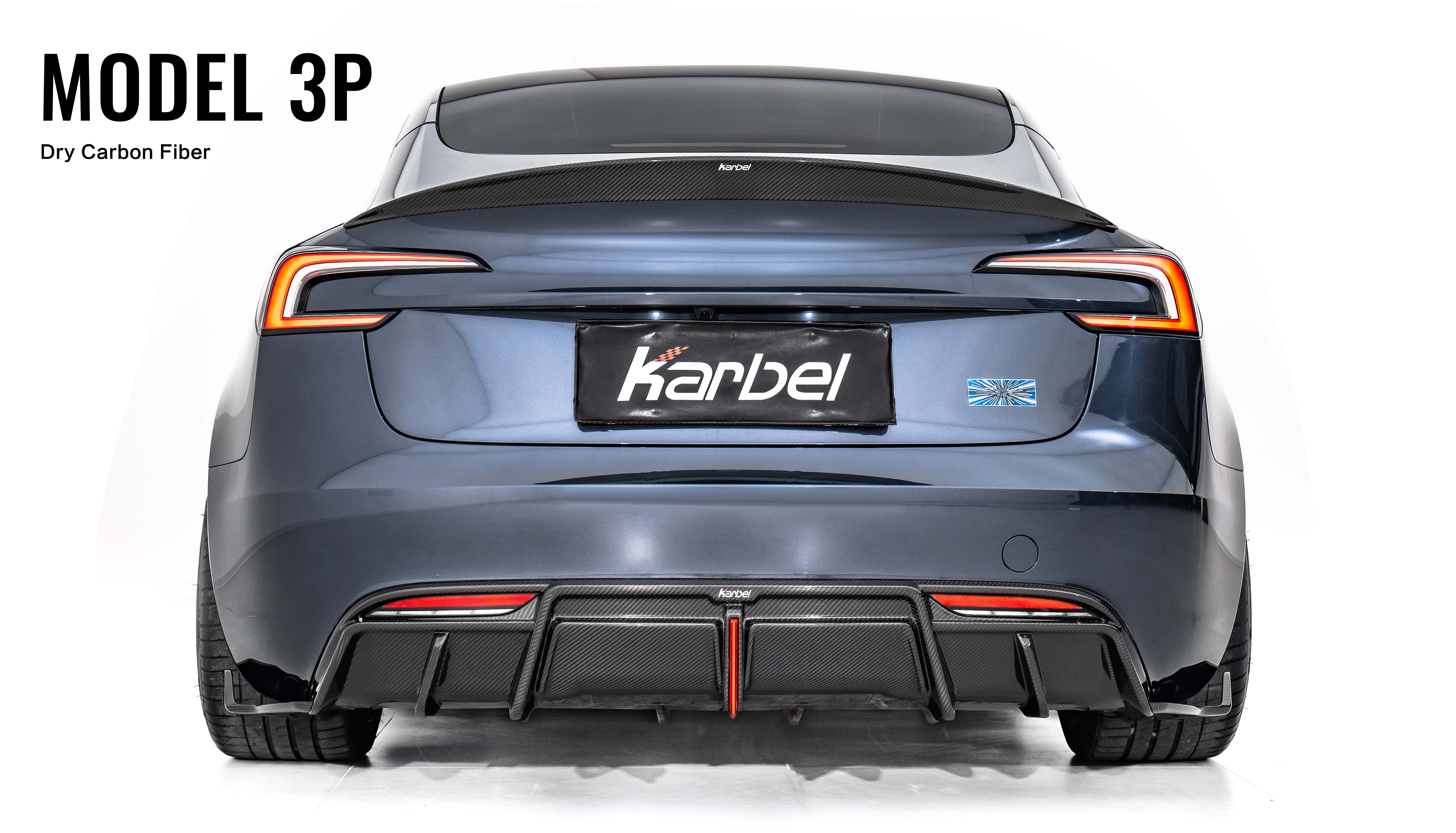 Karbel front lip Spoiler, rear wing Diffuser 3K woven texture Dry Carbon Fiber Complete vehicle kit canard wings For Tesla model 3 Performance 2024+