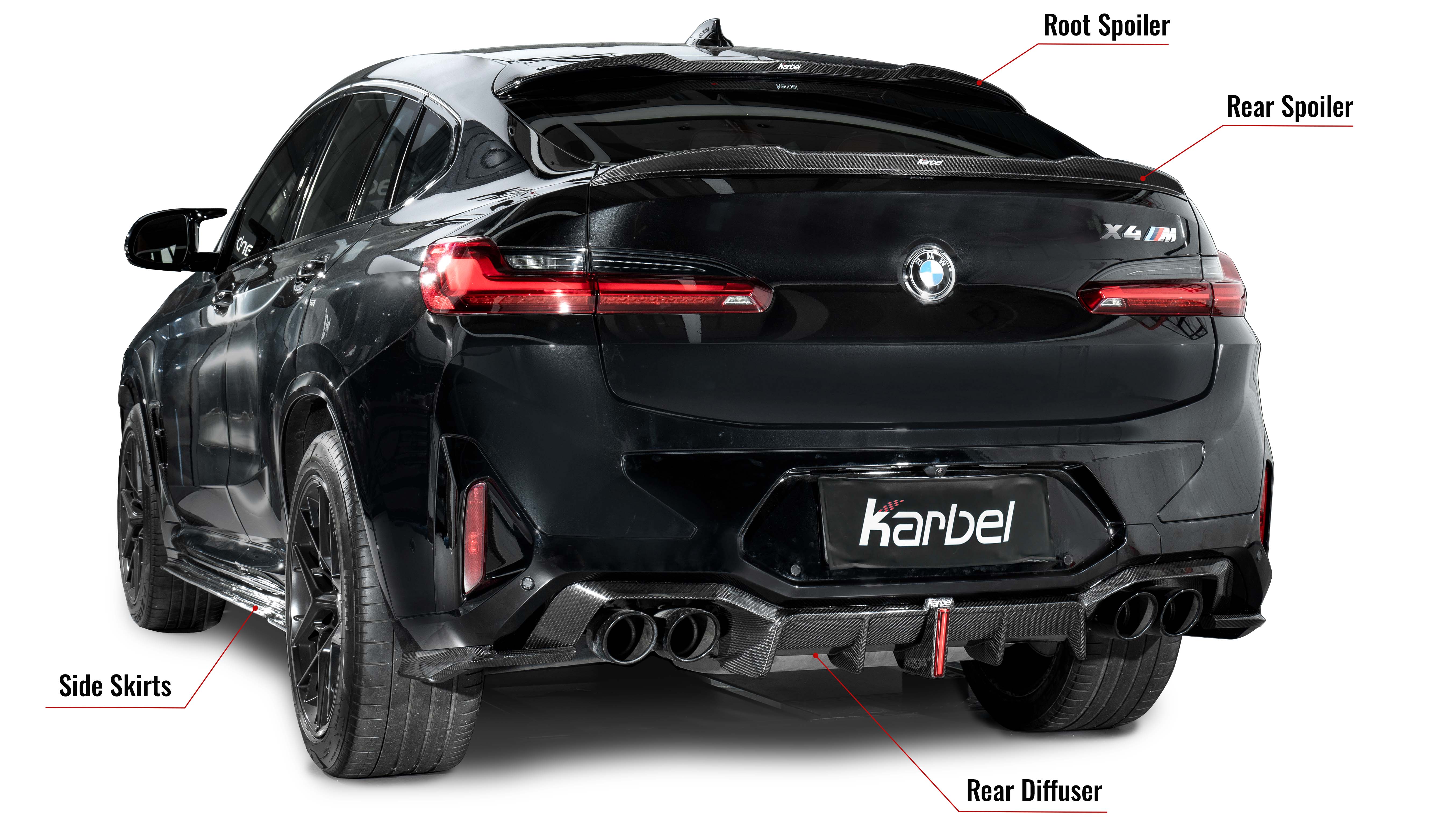 Karbel front lip side skirts rear diffuser rear spoiler 3K black twill weave texture dry carbon fiber full body kit suitable for BWM x4m lci