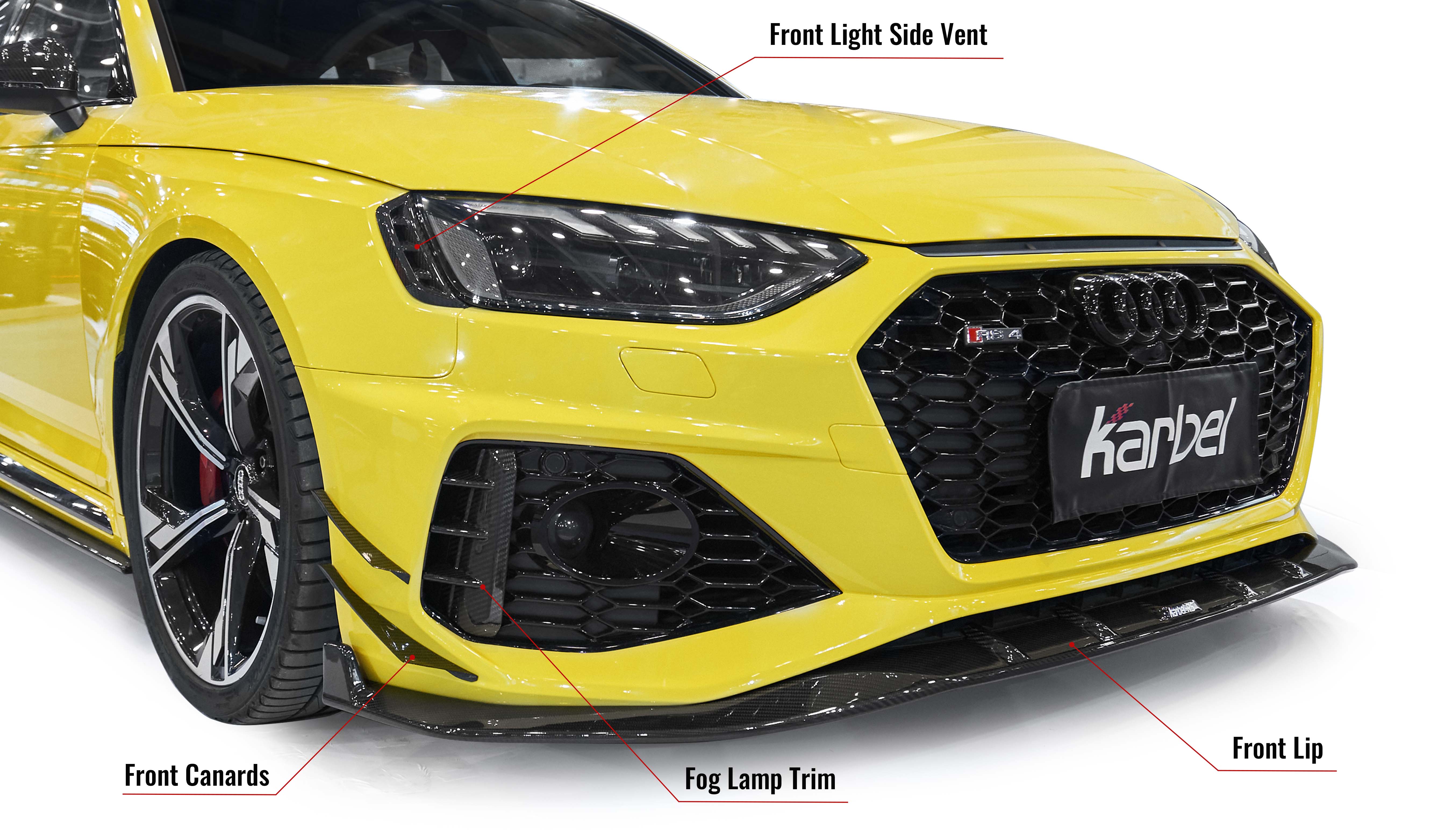 Karbel front lip side skirts rear diffuser rear spoiler 3K black twill weave texture dry carbon fiber full body kit suitable for Audi RS4 B9.5