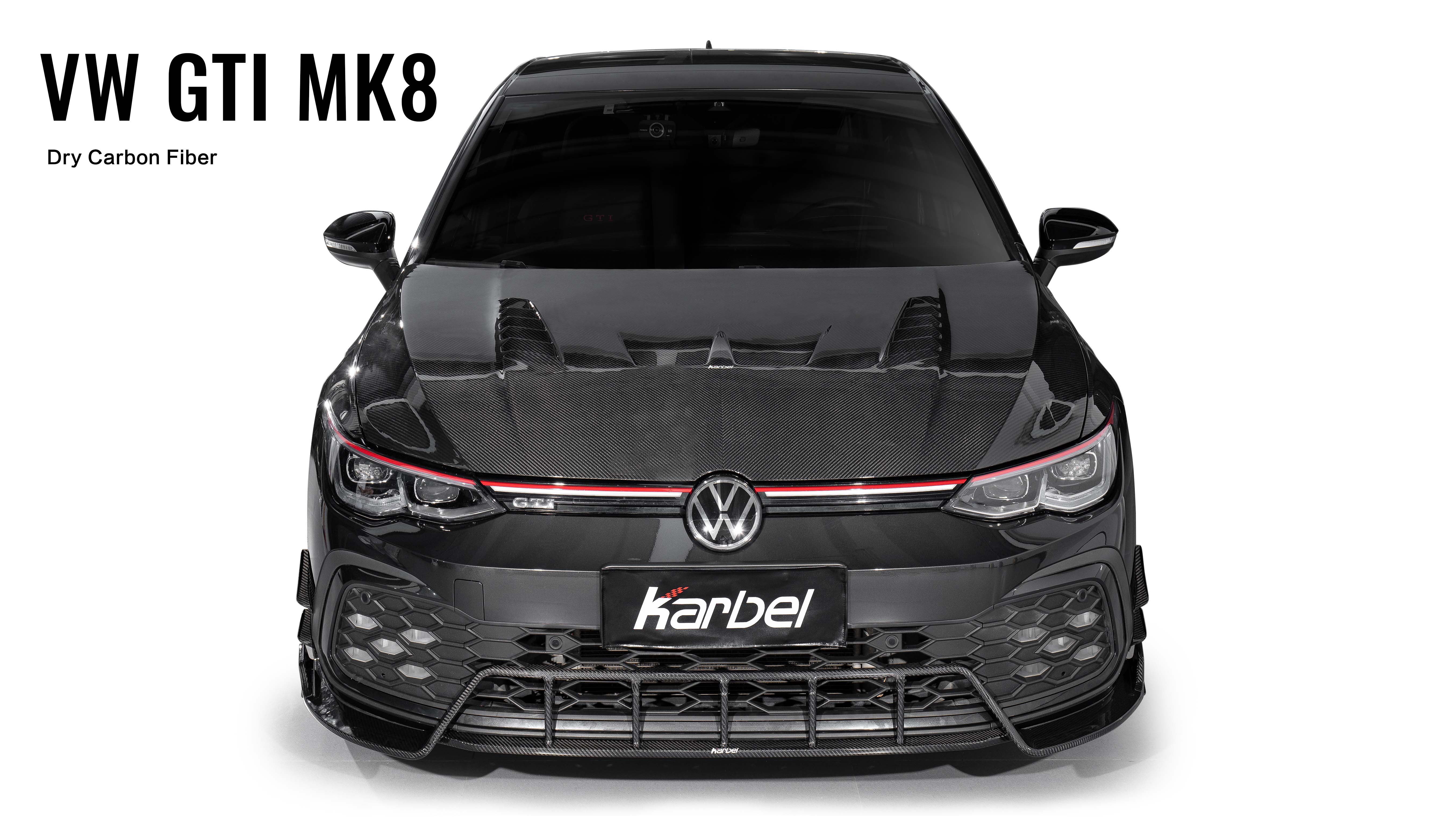Karbel fender front lip hood rear diffuser spoiler side skirts 3K black twill weave texture dry carbon fiber body kit for Volkswagen GTI Mk8/MK8.5 