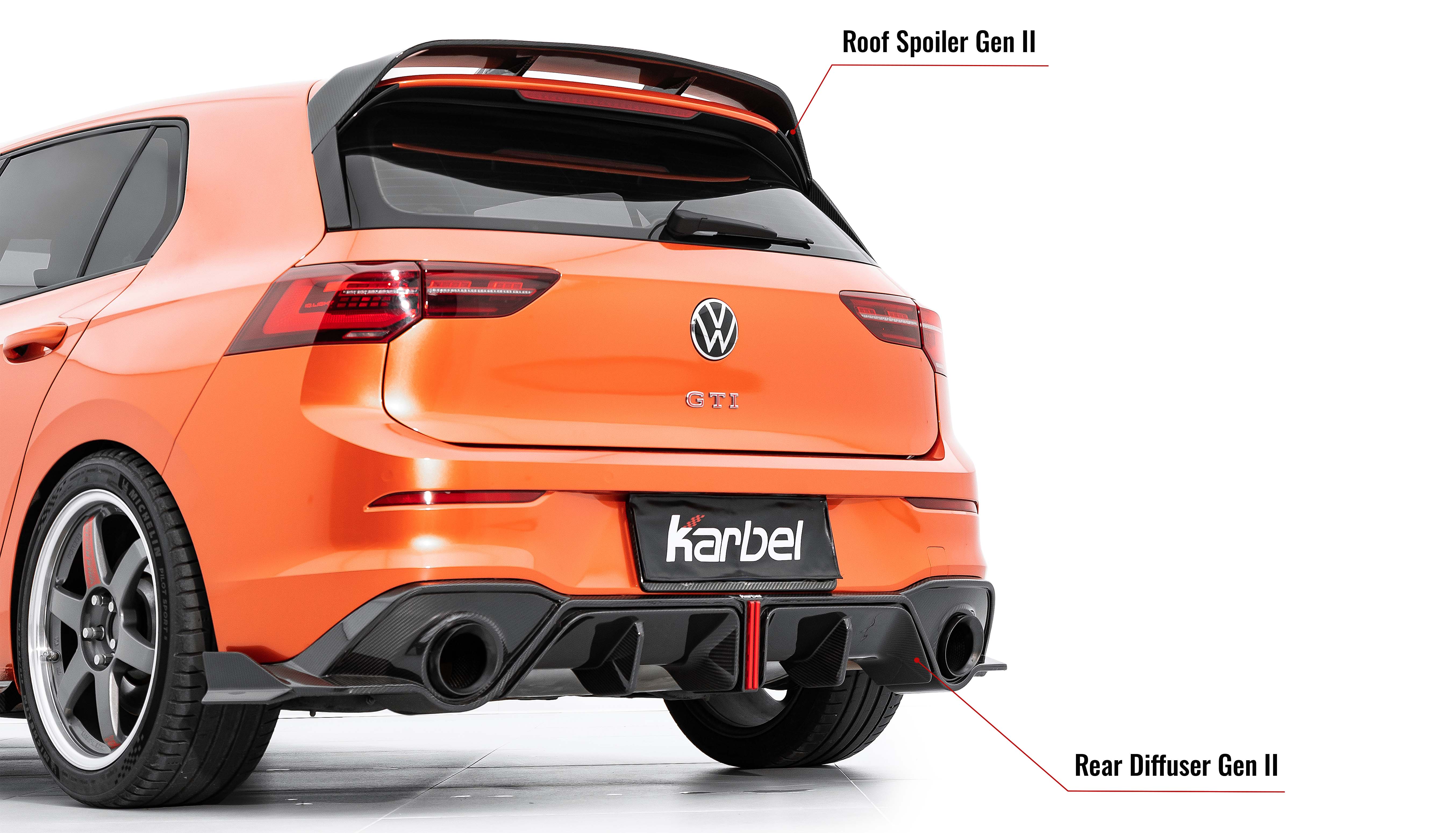 Karbel fender front lip hood rear diffuser spoiler side skirts 3K black twill weave texture dry carbon fiber body kit for Volkswagen GTI Mk8/MK8.5 