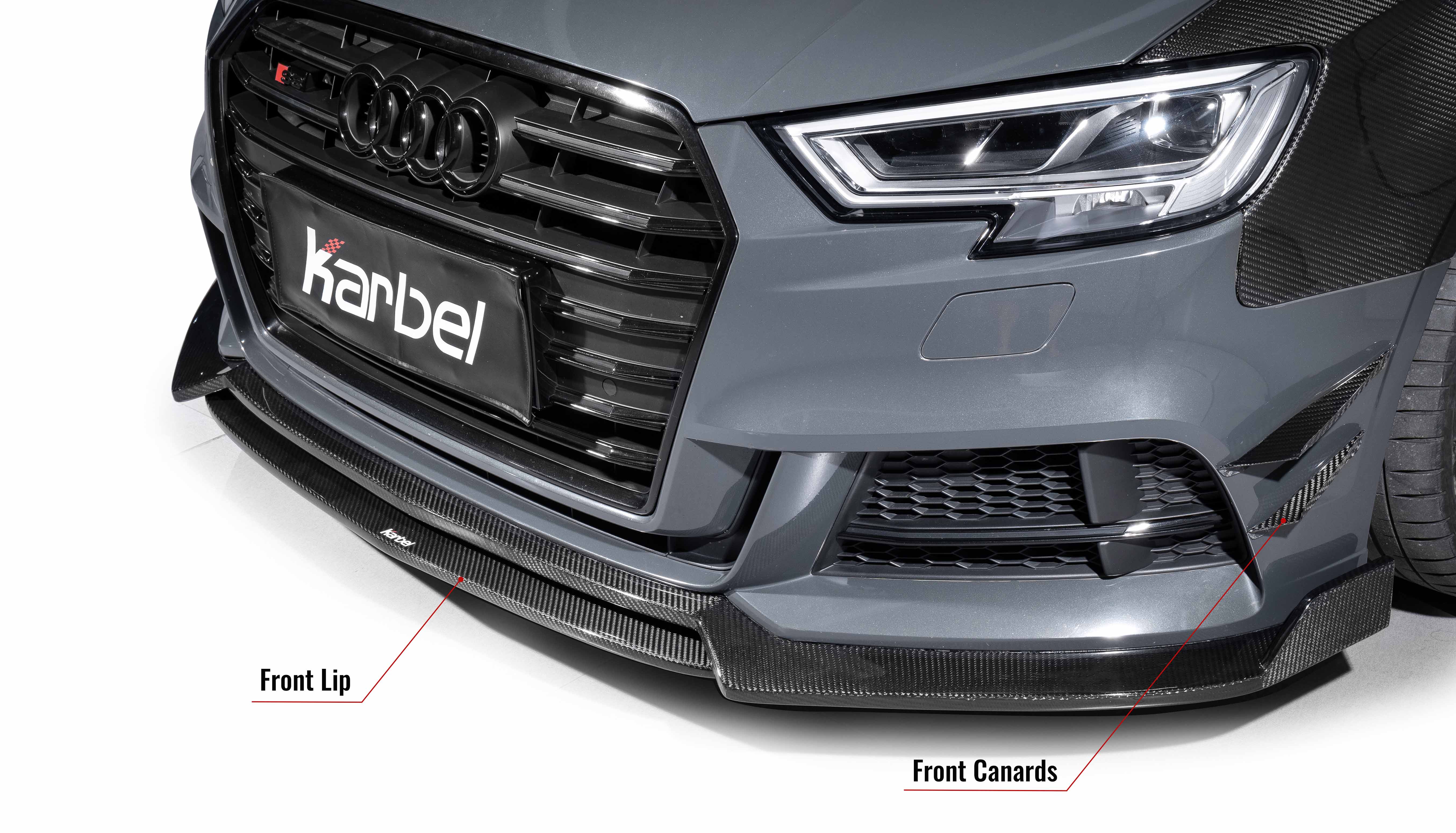 Karbel fender front lip hood rear diffuser spoiler side skirts 3K black twill weave texture dry carbon fiber body kit for Audi S3 2017-2019
