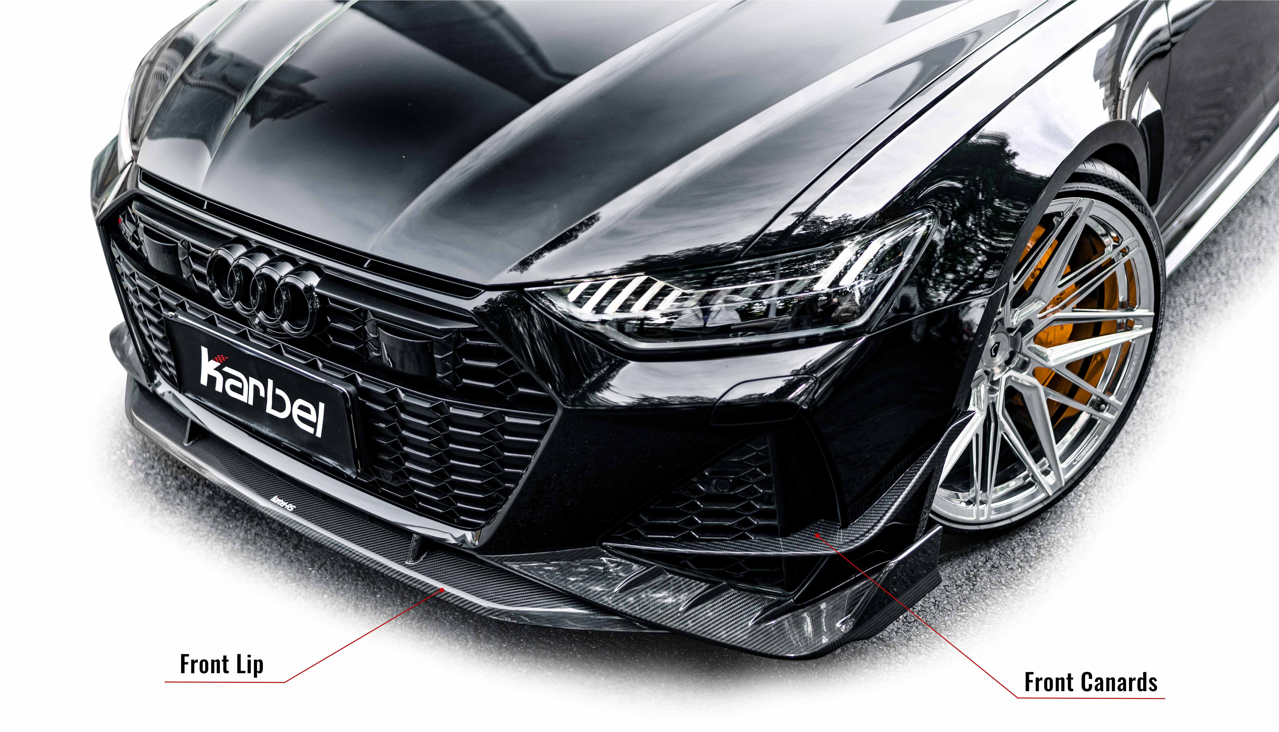 Karbel front lip Spoiler, rear wing Diffuser 3K woven texture Dry Carbon Fiber Complete vehicle kit Side skirts front fender molding For Audi RS6 2020+