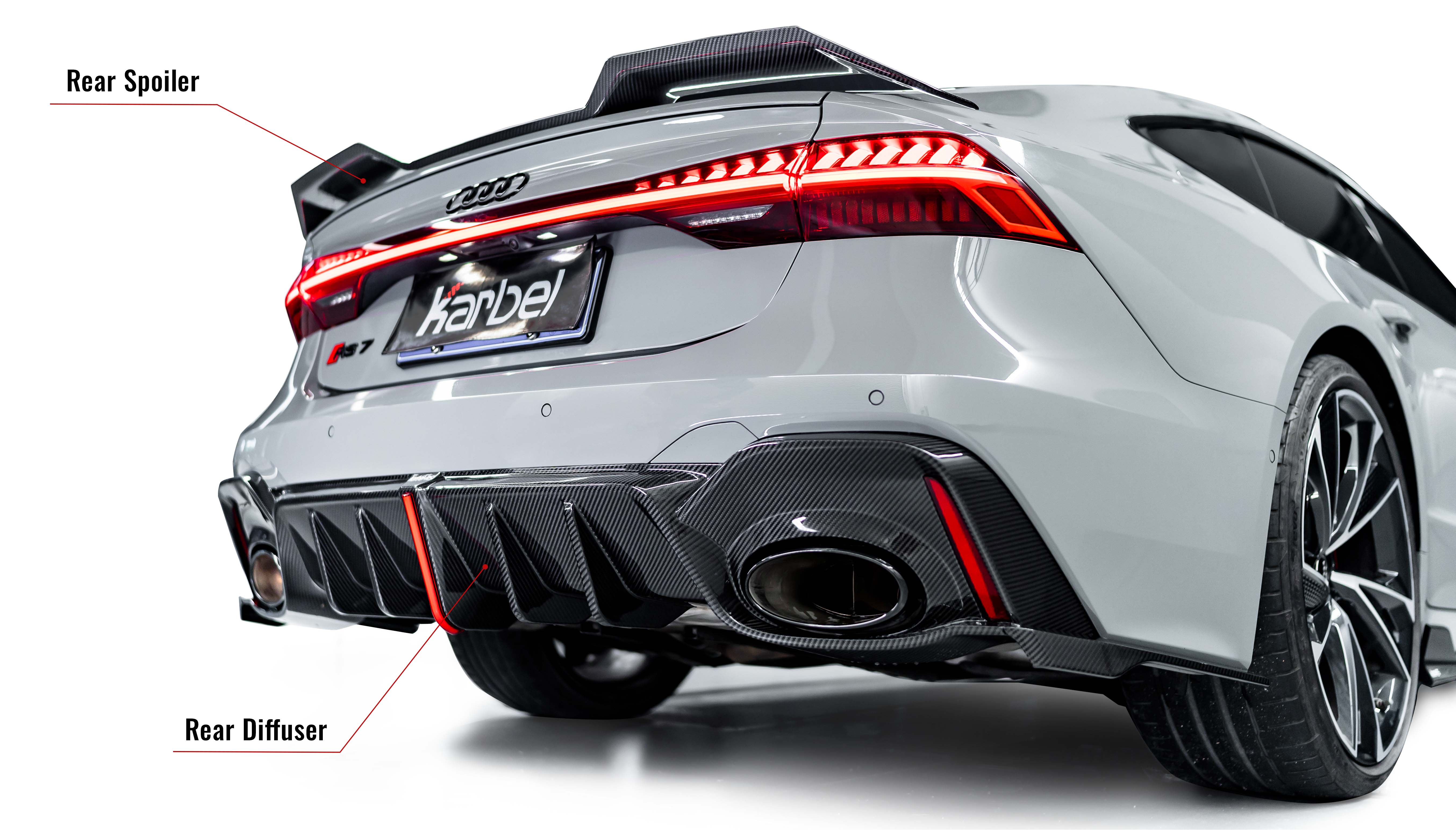 Karbel spoiler front lip side skirts rear diffuser KB dry carbon fiber full body kit suitable front fender molding for Audi RS7 C8 2013-2024